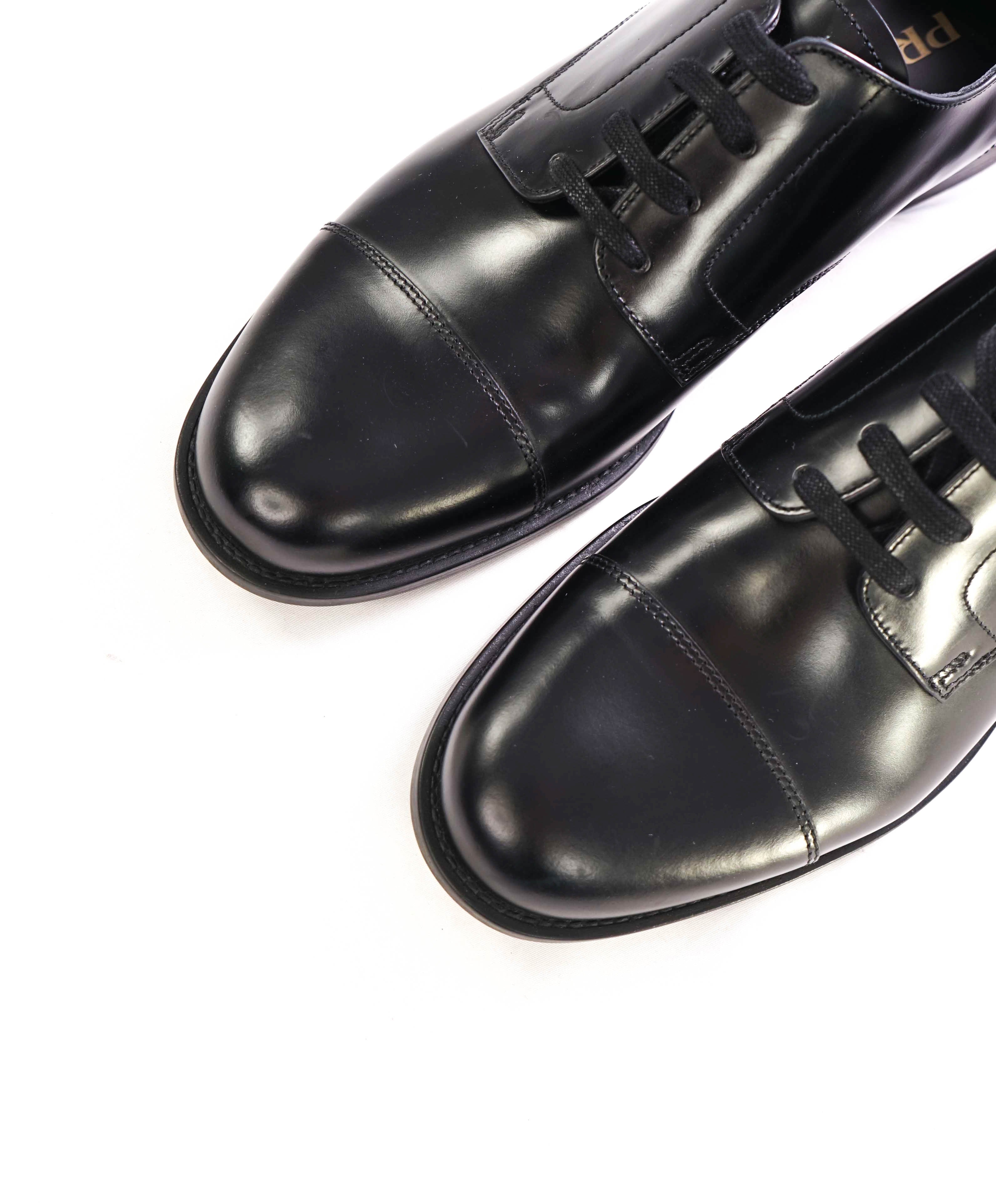 $980 PRADA - Brushed Leather Cap Toe Oxfords W Logo - 9 US (8 Prada)