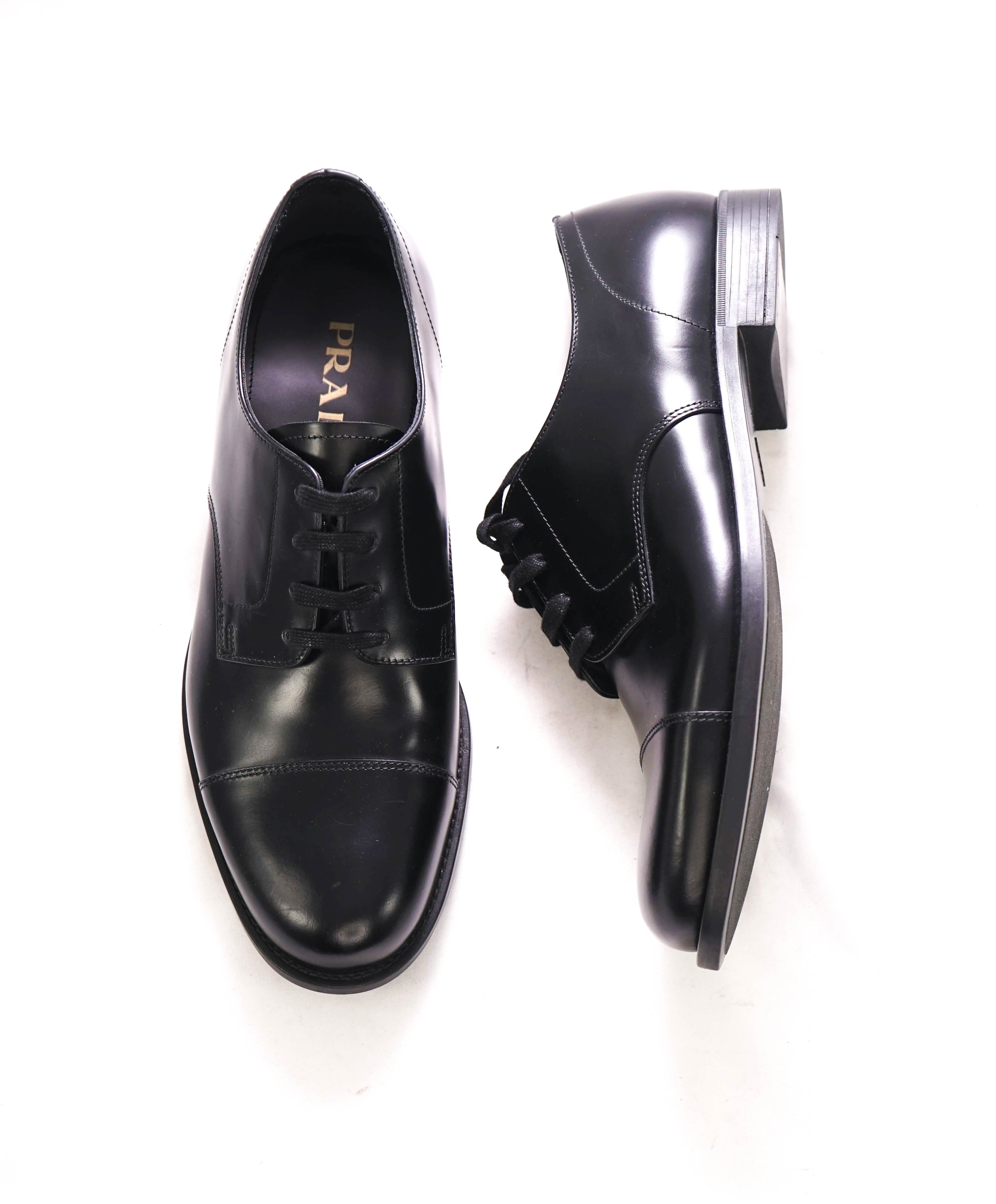 $980 PRADA - Brushed Leather Cap Toe Oxfords W Logo - 9 US (8 Prada)