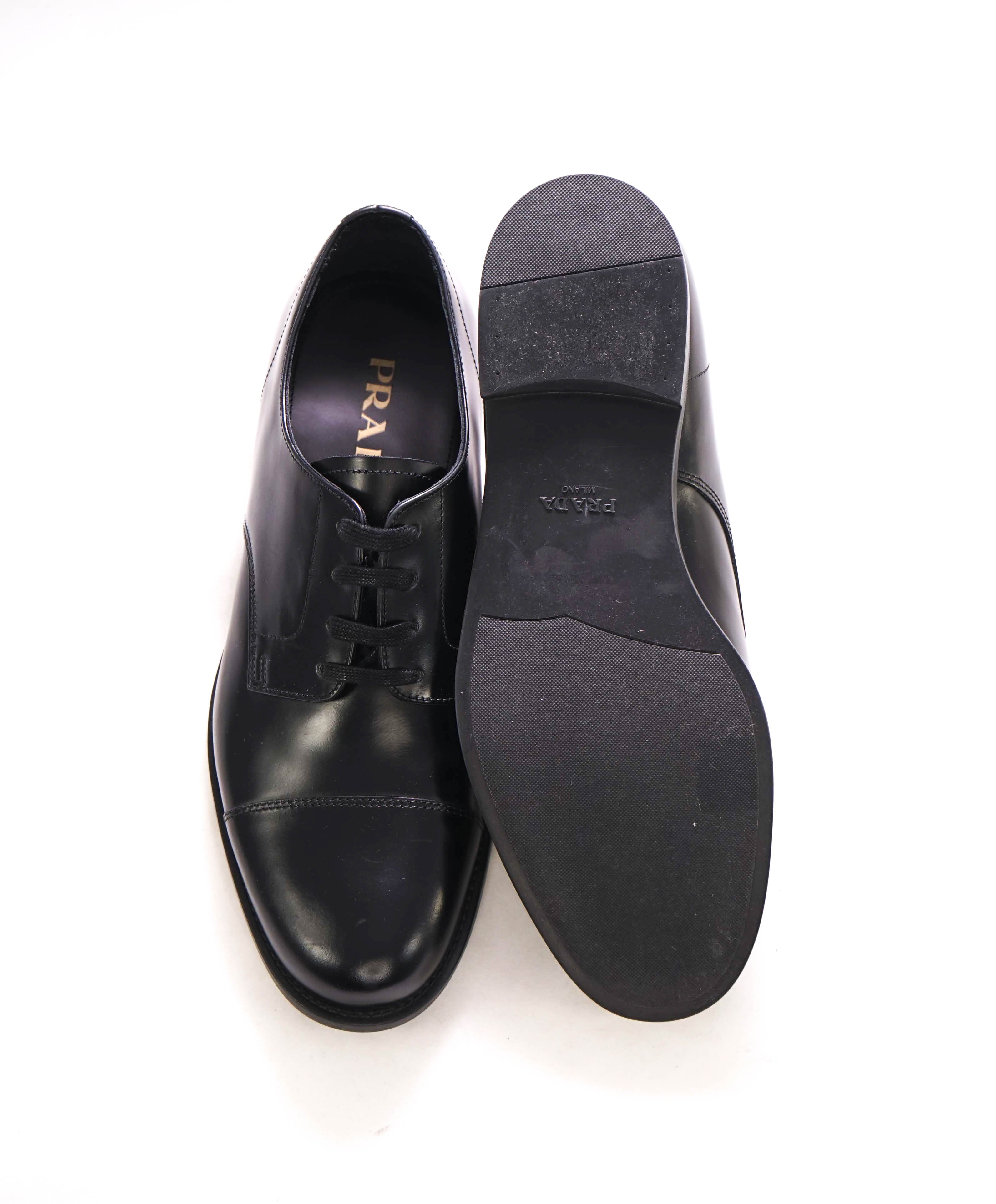 $980 PRADA - Brushed Leather Cap Toe Oxfords W Logo - 9 US (8 Prada)