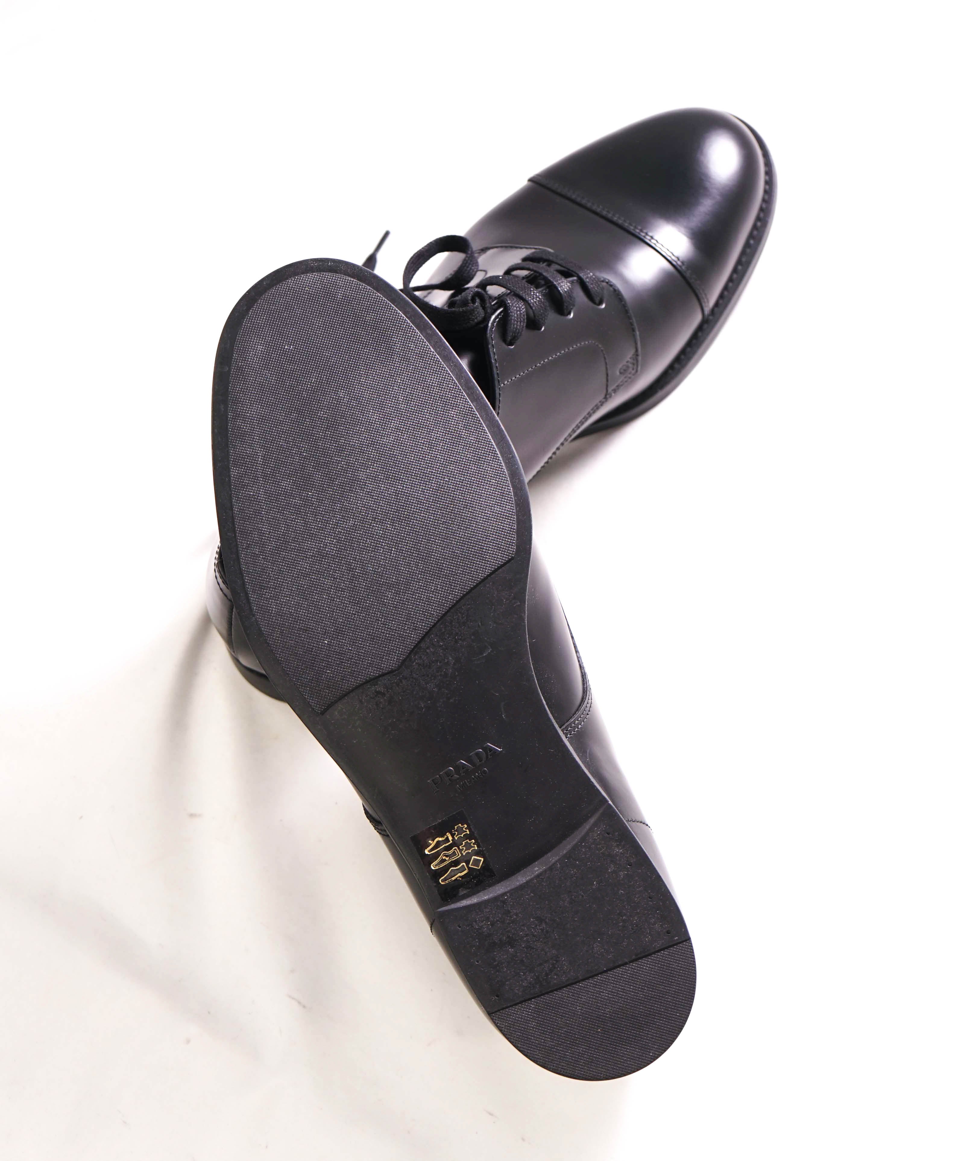 $980 PRADA - Brushed Leather Cap Toe Oxfords W Logo - 9 US (8 Prada)