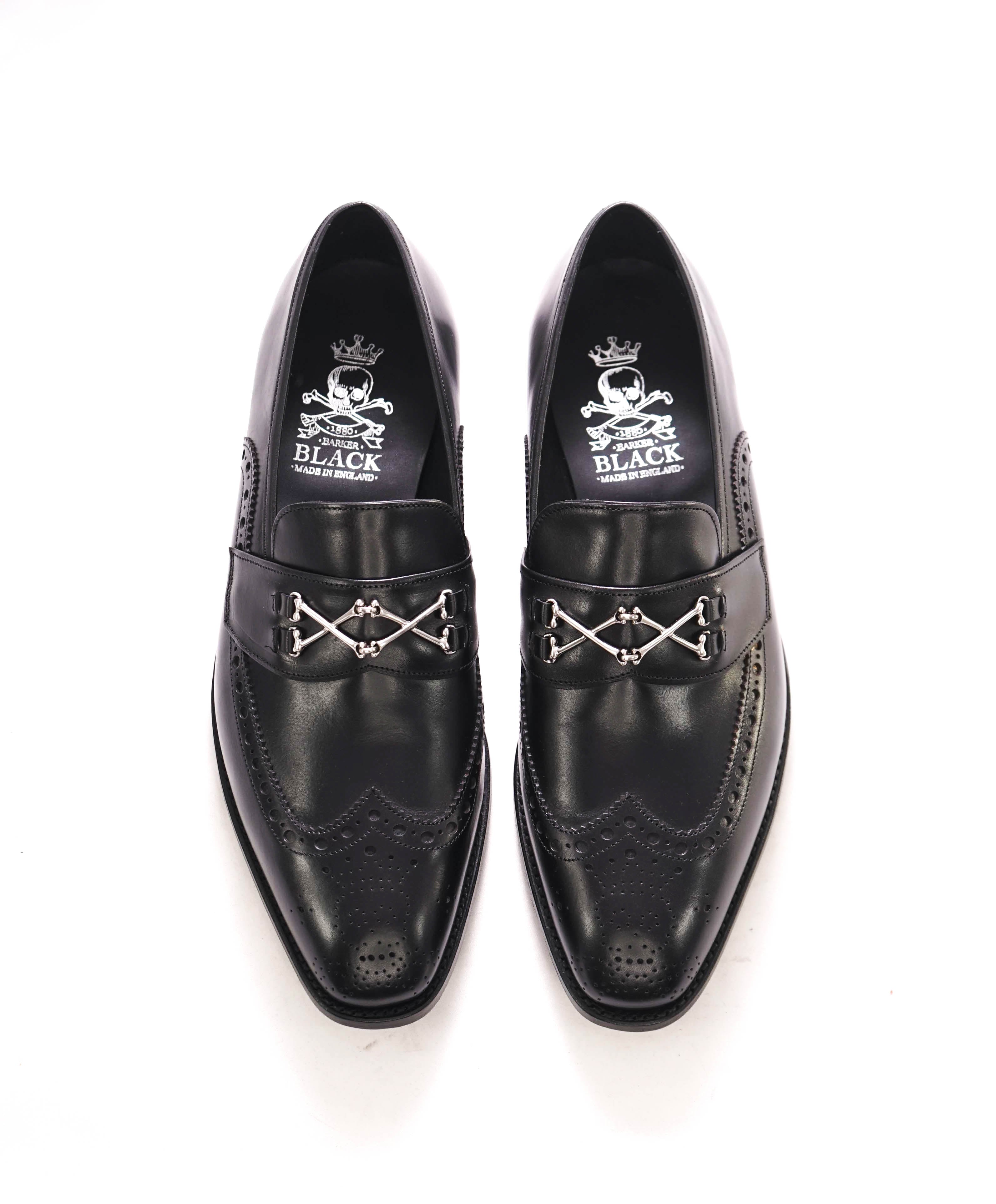 $875 BARKER BLACK - "WOLFE WINGTIP" Iconic Black Logo Loafer - 9.5US (8.5 UK)