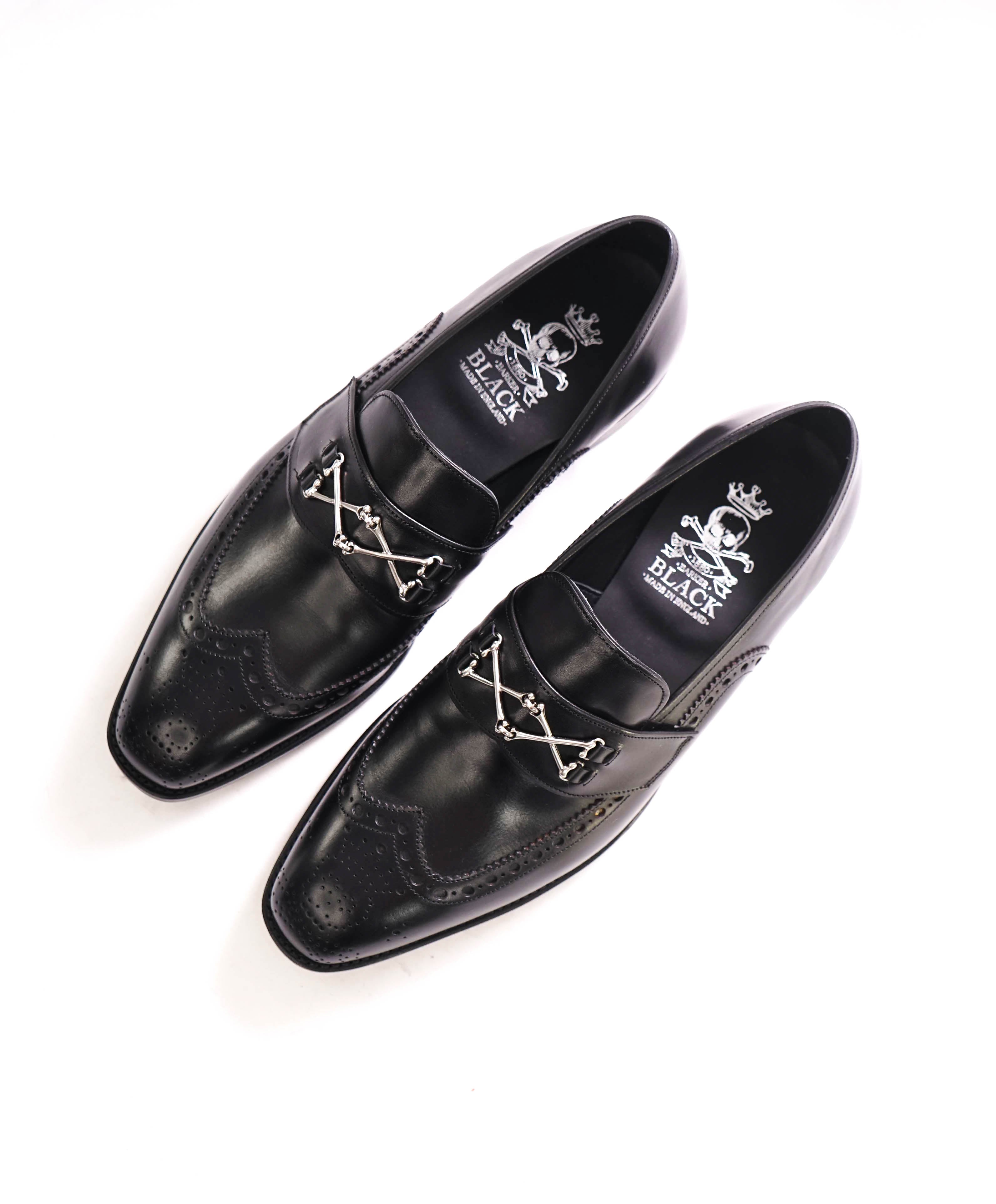 $875 BARKER BLACK - "WOLFE WINGTIP" Iconic Black Logo Loafer - 9.5US (8.5 UK)