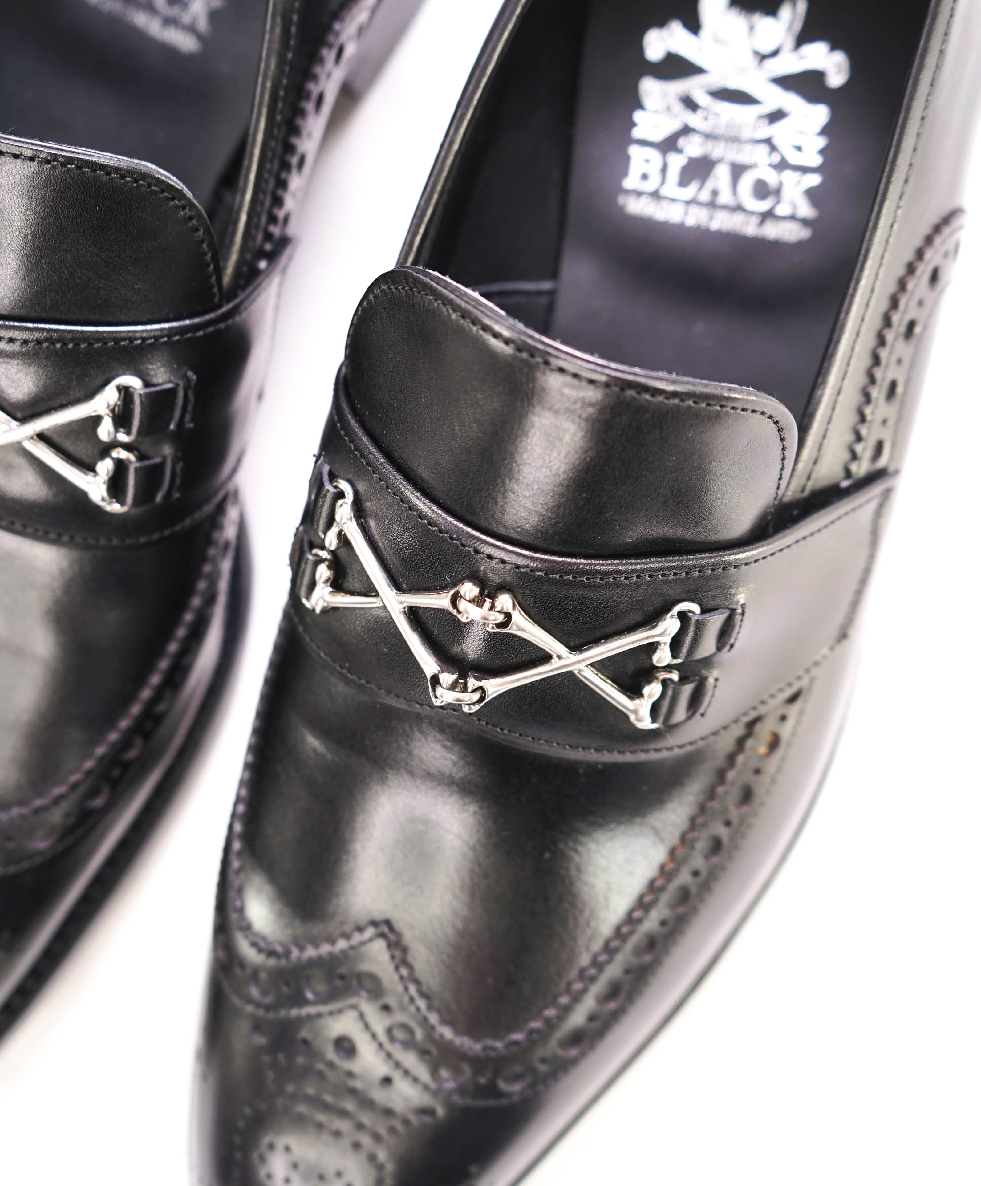 $875 BARKER BLACK - "WOLFE WINGTIP" Iconic Black Logo Loafer - 9.5US (8.5 UK)