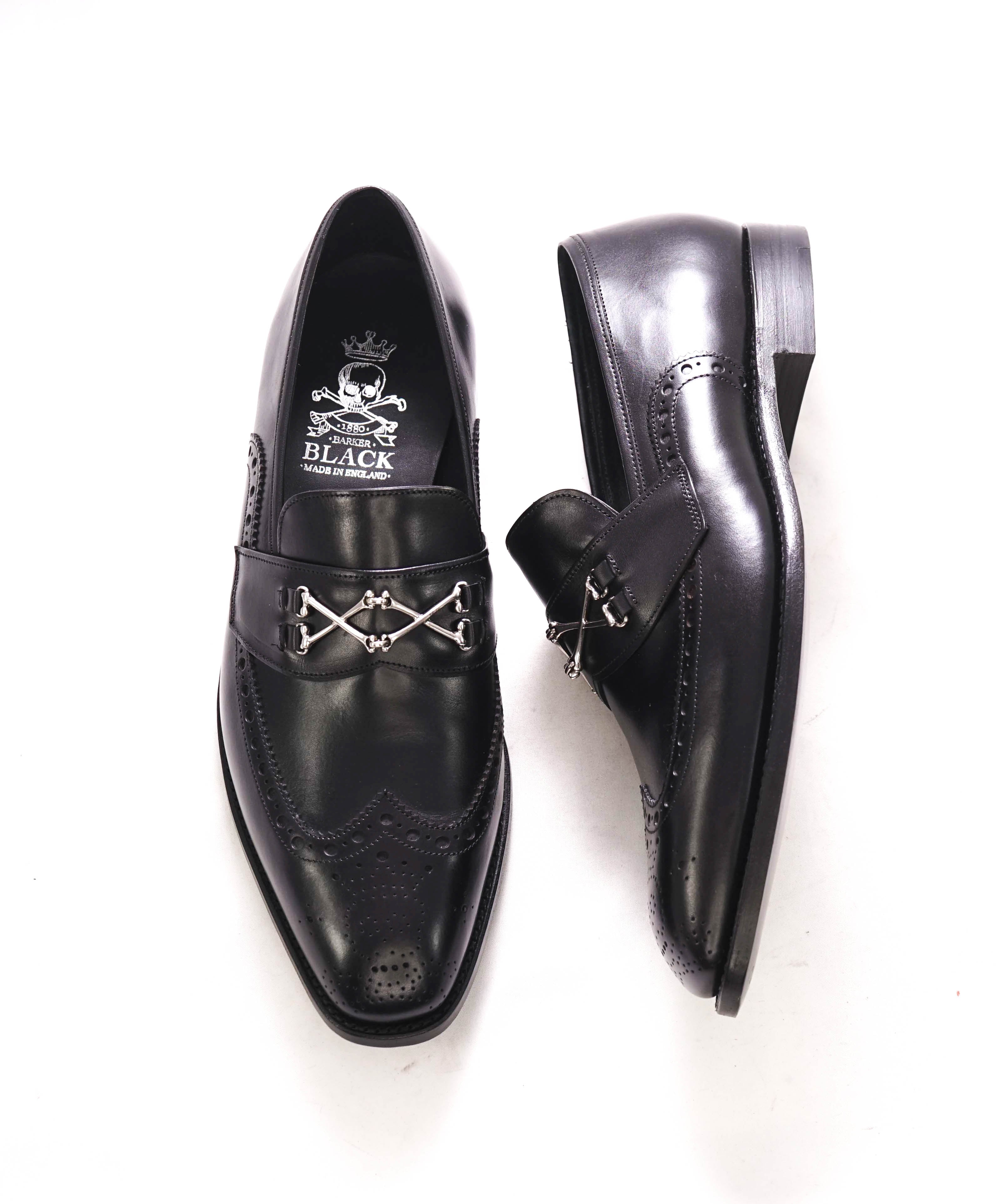 $875 BARKER BLACK - "WOLFE WINGTIP" Iconic Black Logo Loafer - 9.5US (8.5 UK)