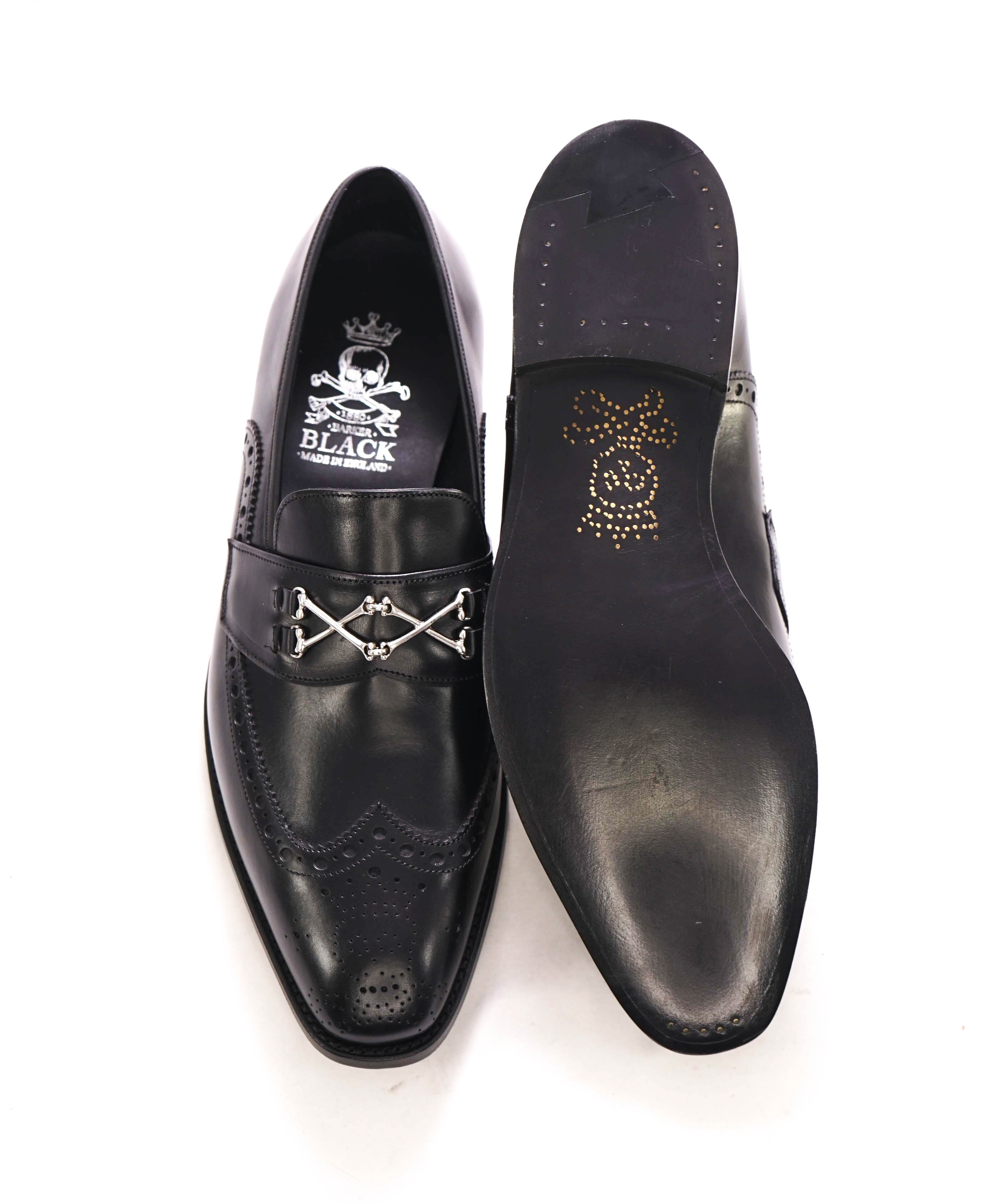 $875 BARKER BLACK - "WOLFE WINGTIP" Iconic Black Logo Loafer - 9.5US (8.5 UK)