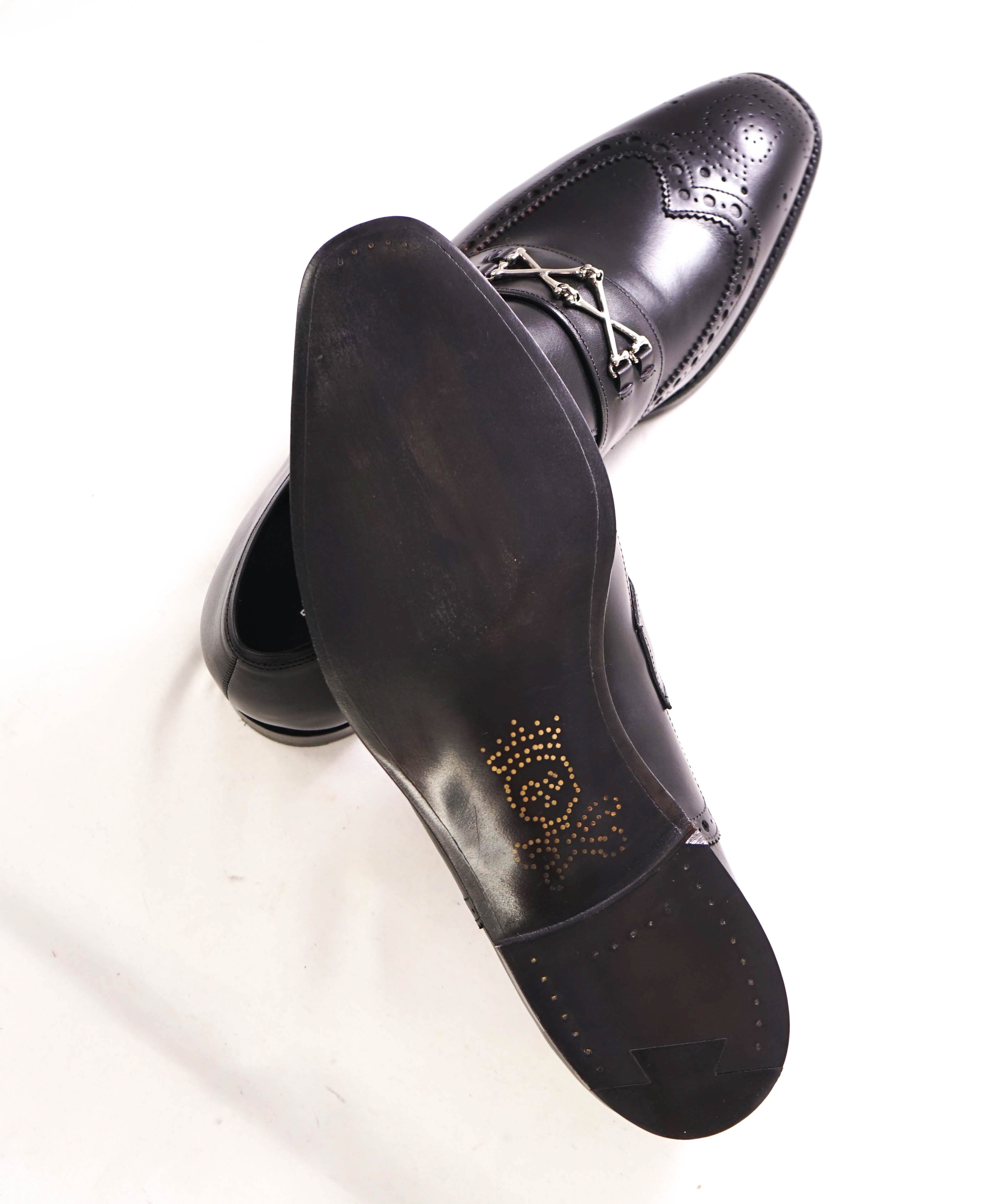 $875 BARKER BLACK - "WOLFE WINGTIP" Iconic Black Logo Loafer - 9.5US (8.5 UK)