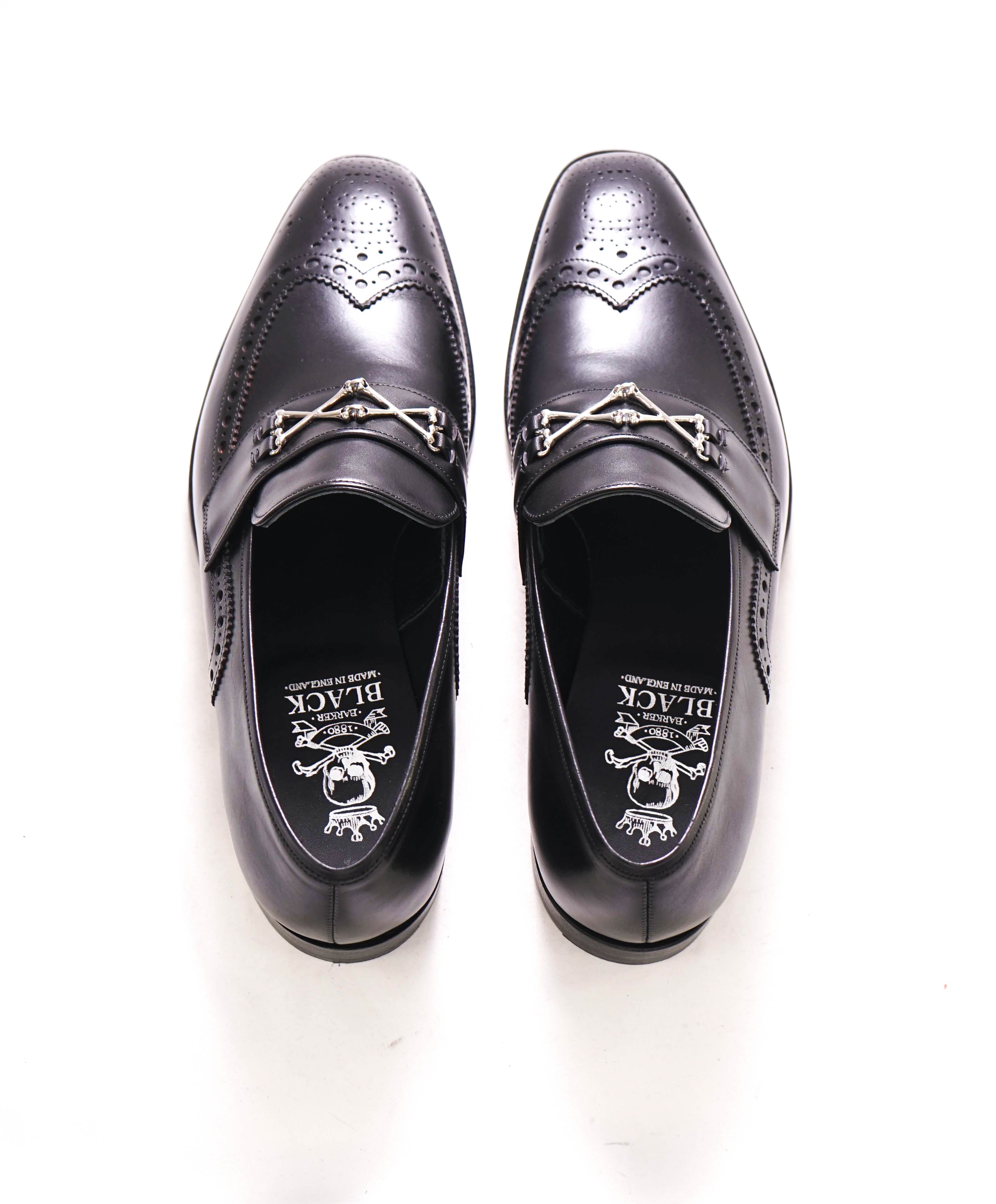 $875 BARKER BLACK - "WOLFE WINGTIP" Iconic Black Logo Loafer - 9.5US (8.5 UK)