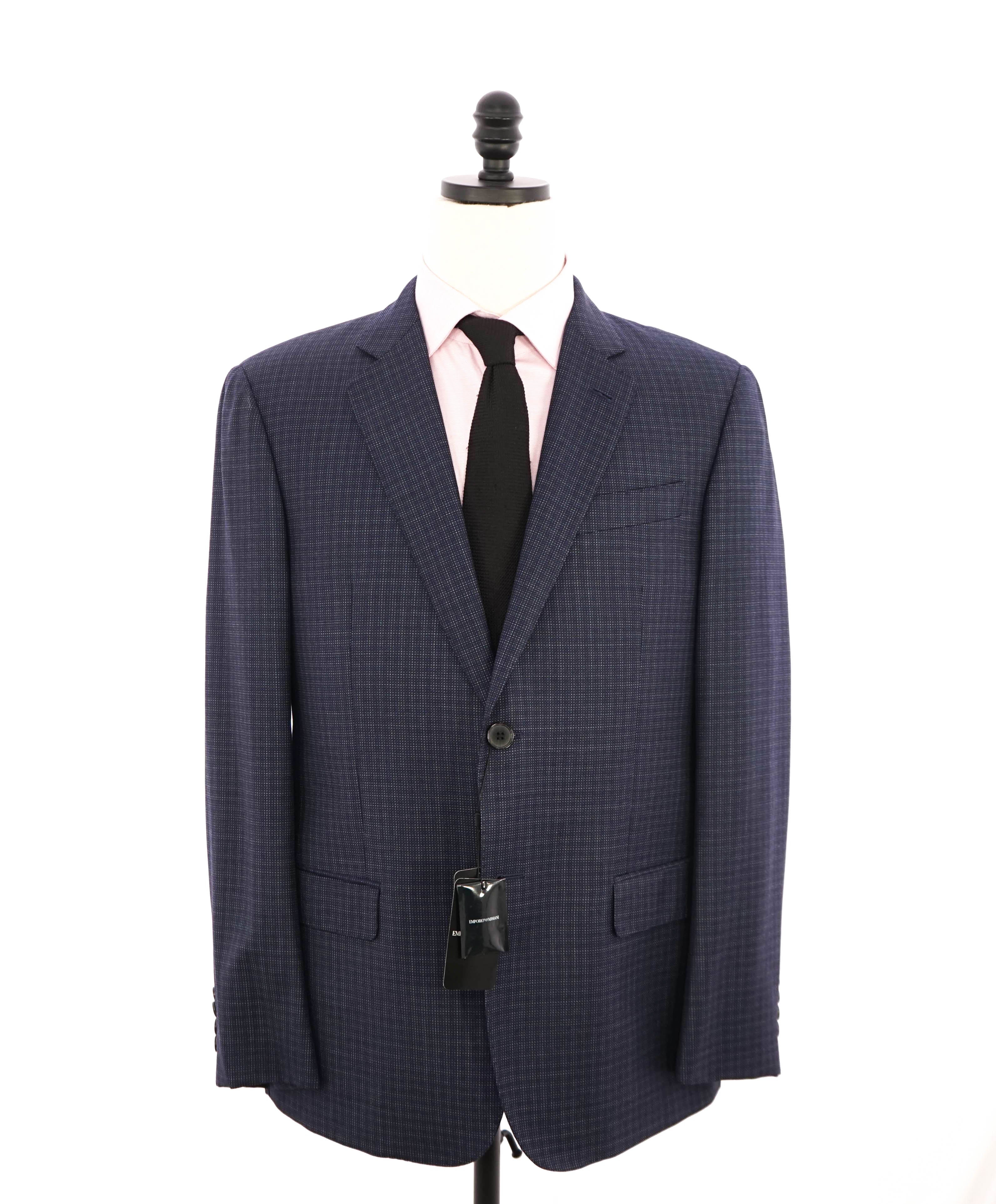 $1,595 EMPORIO ARMANI- Blue *130's G lIne* Pin-dot Check Blazer - 42S