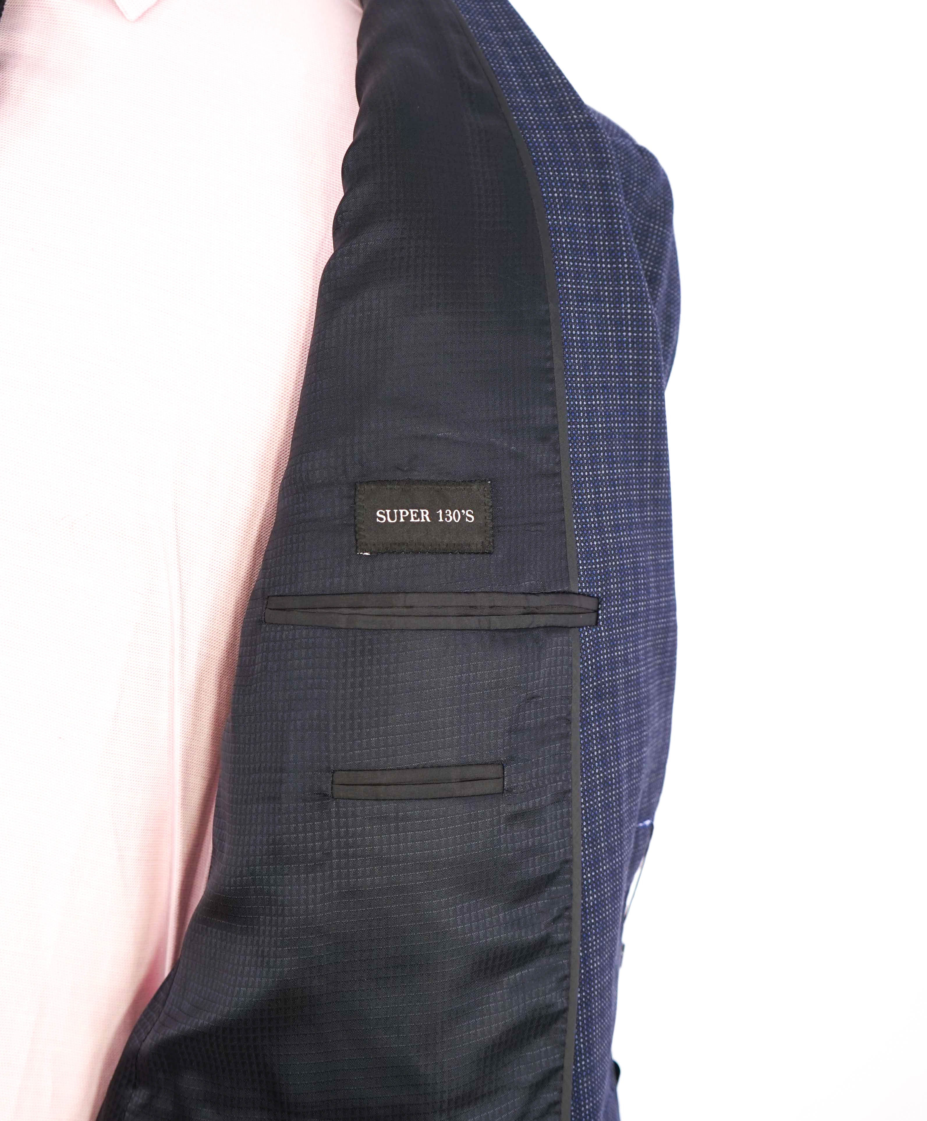 $1,595 EMPORIO ARMANI- Blue *130's G lIne* Pin-dot Check Blazer - 42S