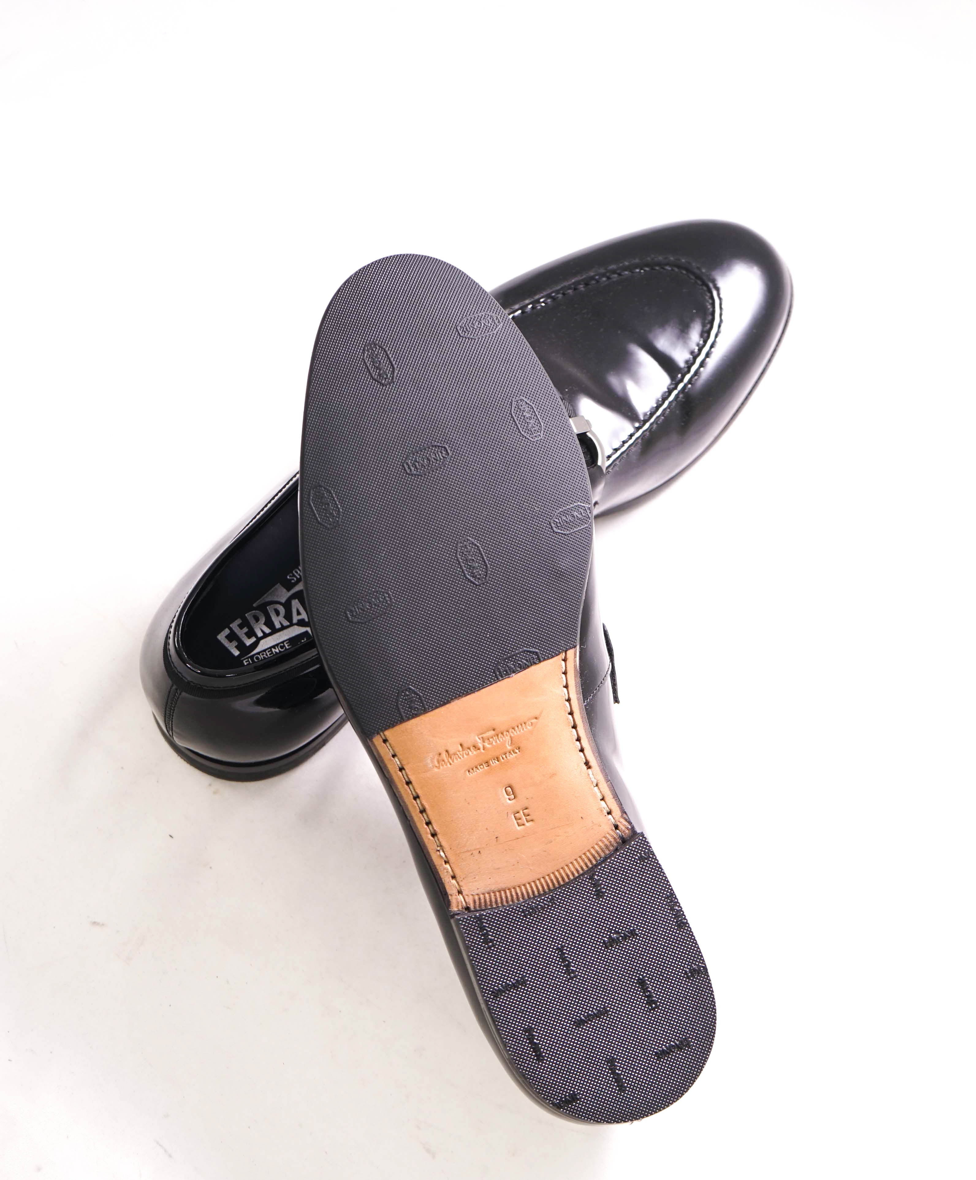 $950 SALVATORE FERRAGAMO - Patent Leather Braided Gancini Loafers W Full Sole Guard - 9 EE