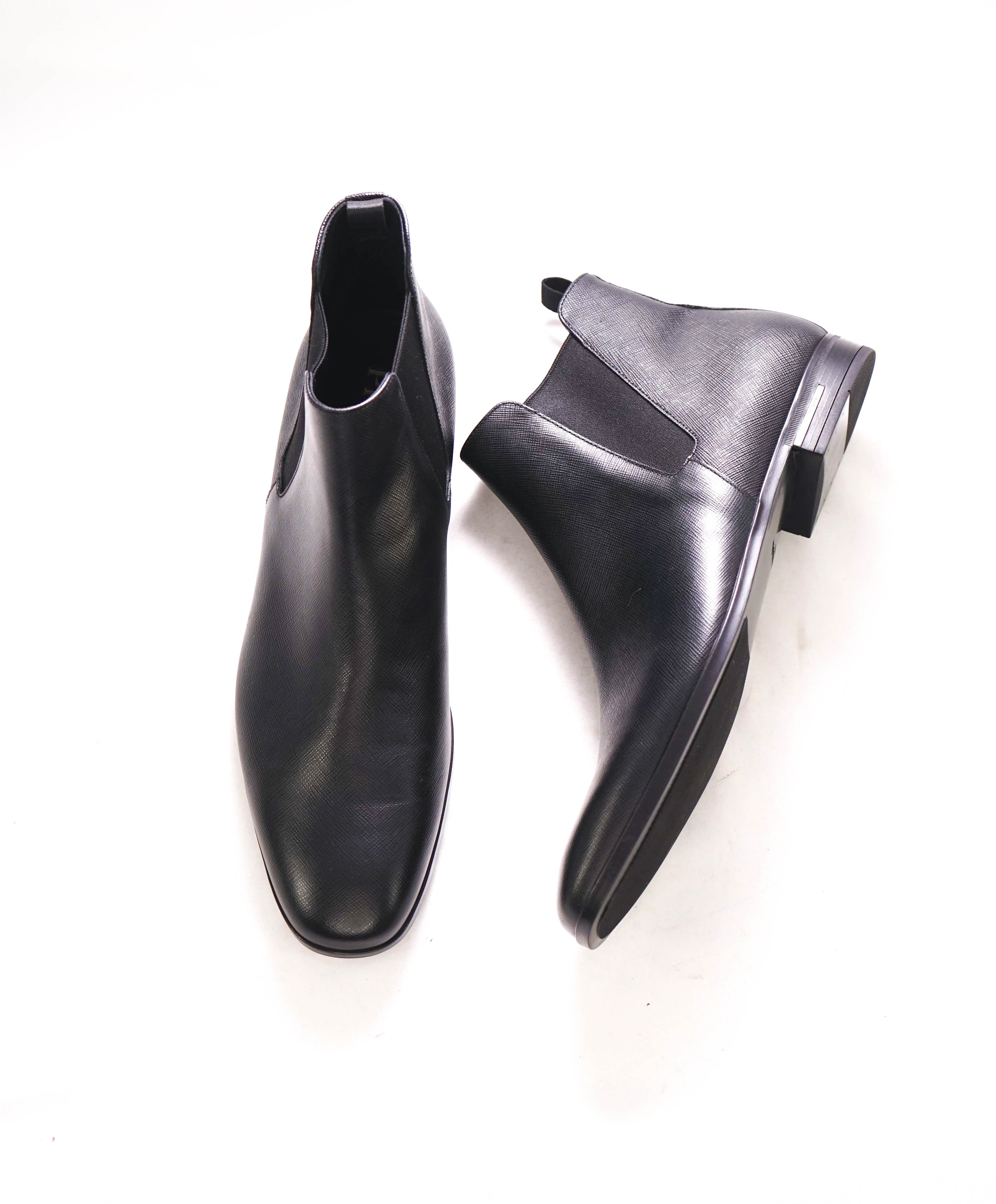 $1,220 PRADA - Black LOGO ENGRAVED *SAFFIANO* Chelsea Boot - 11.5 US (10.5 UK)