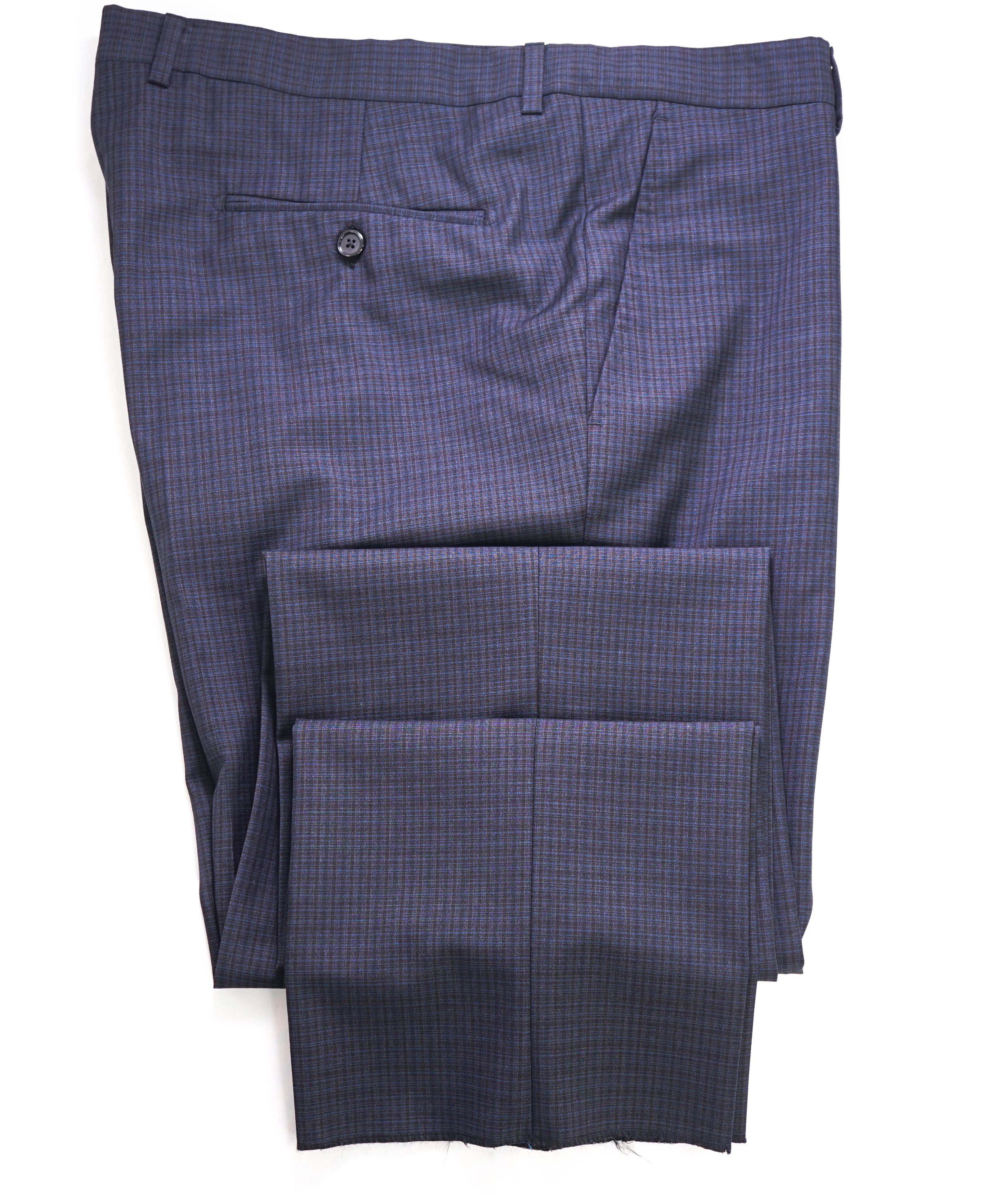 Z ZEGNA - Blue/Gray Abstract Check "SLIM" Flat Front Dress Pants - 37W