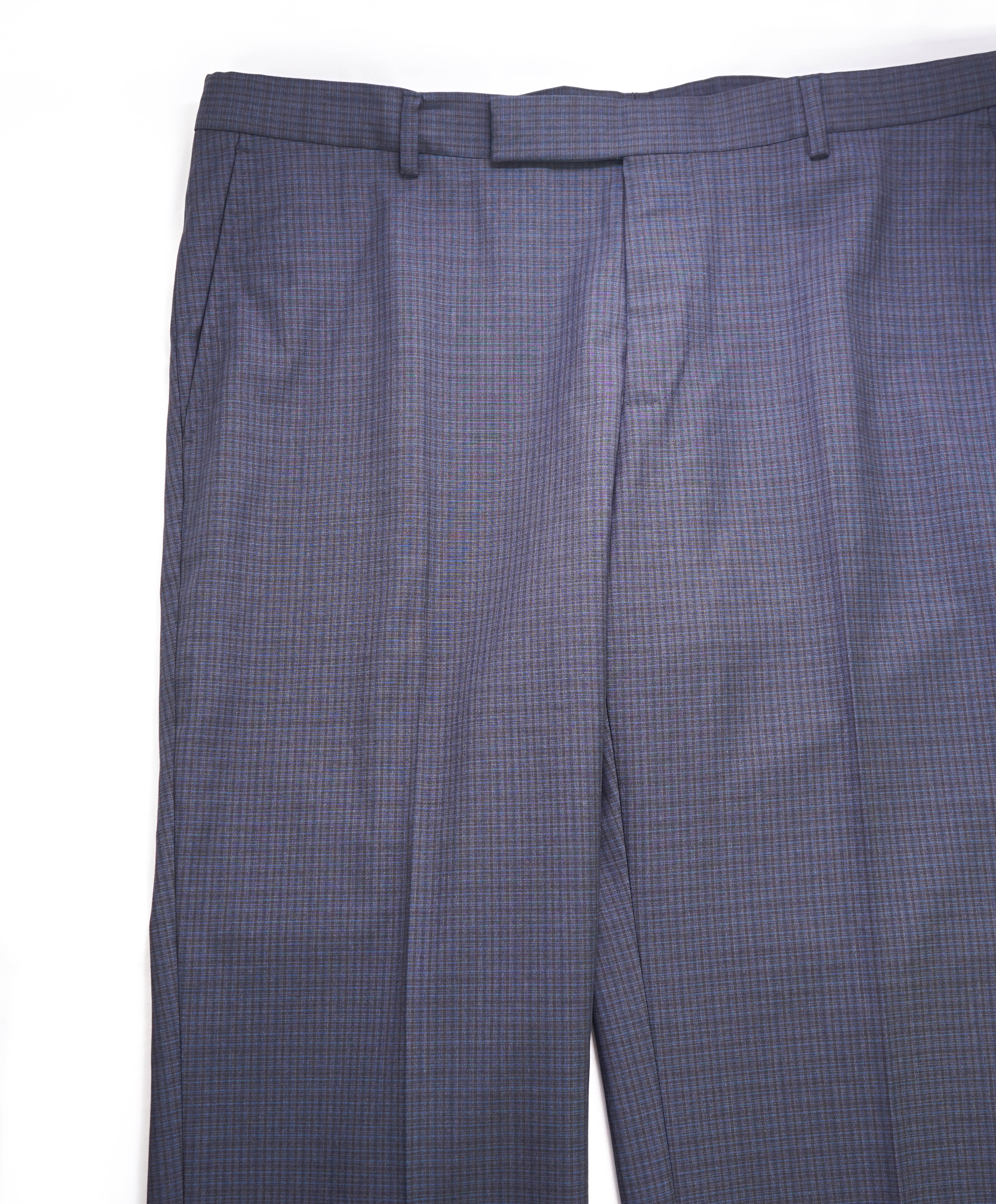 Z ZEGNA - Blue/Gray Abstract Check "SLIM" Flat Front Dress Pants - 37W