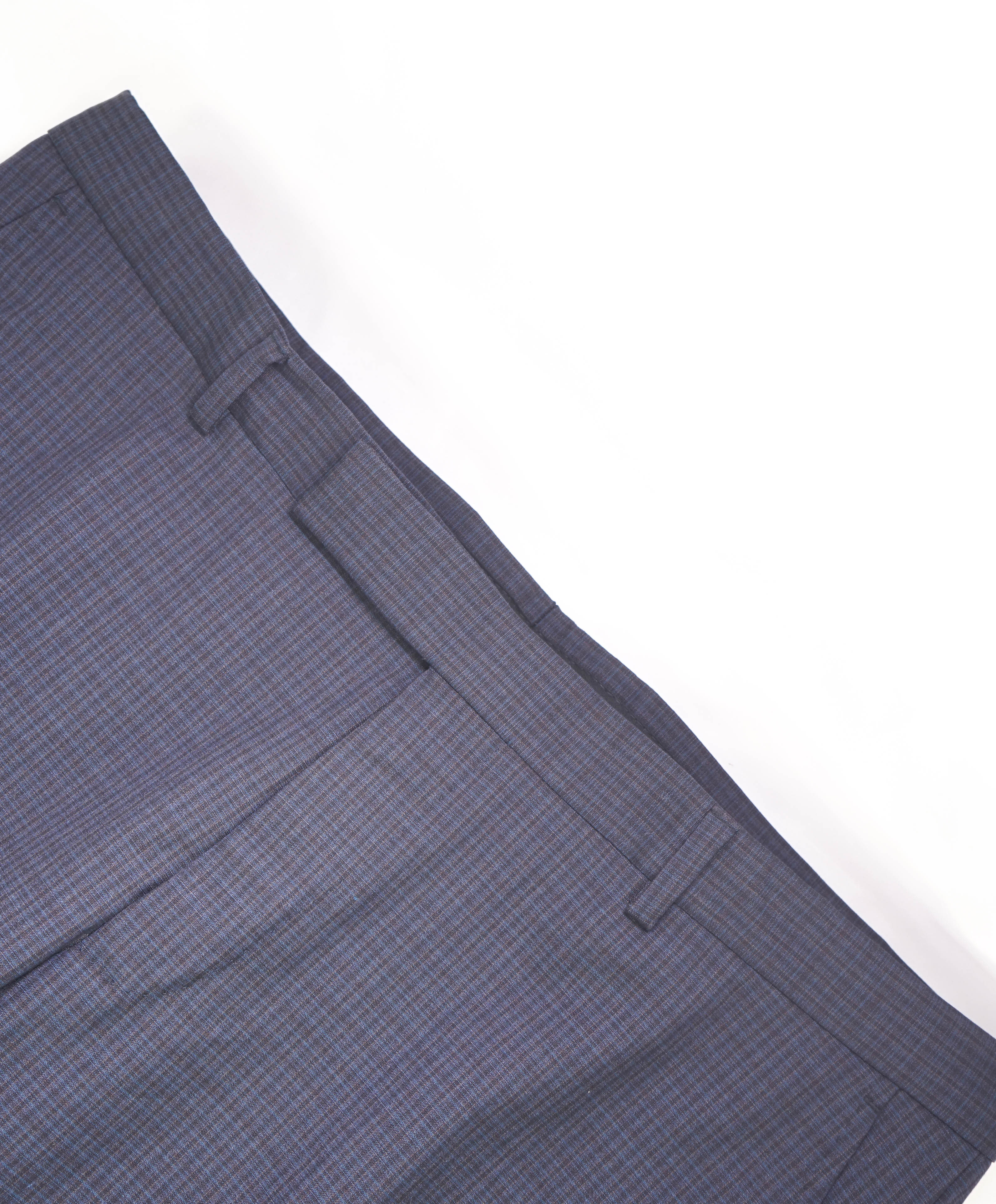 Z ZEGNA - Blue/Gray Abstract Check "SLIM" Flat Front Dress Pants - 37W