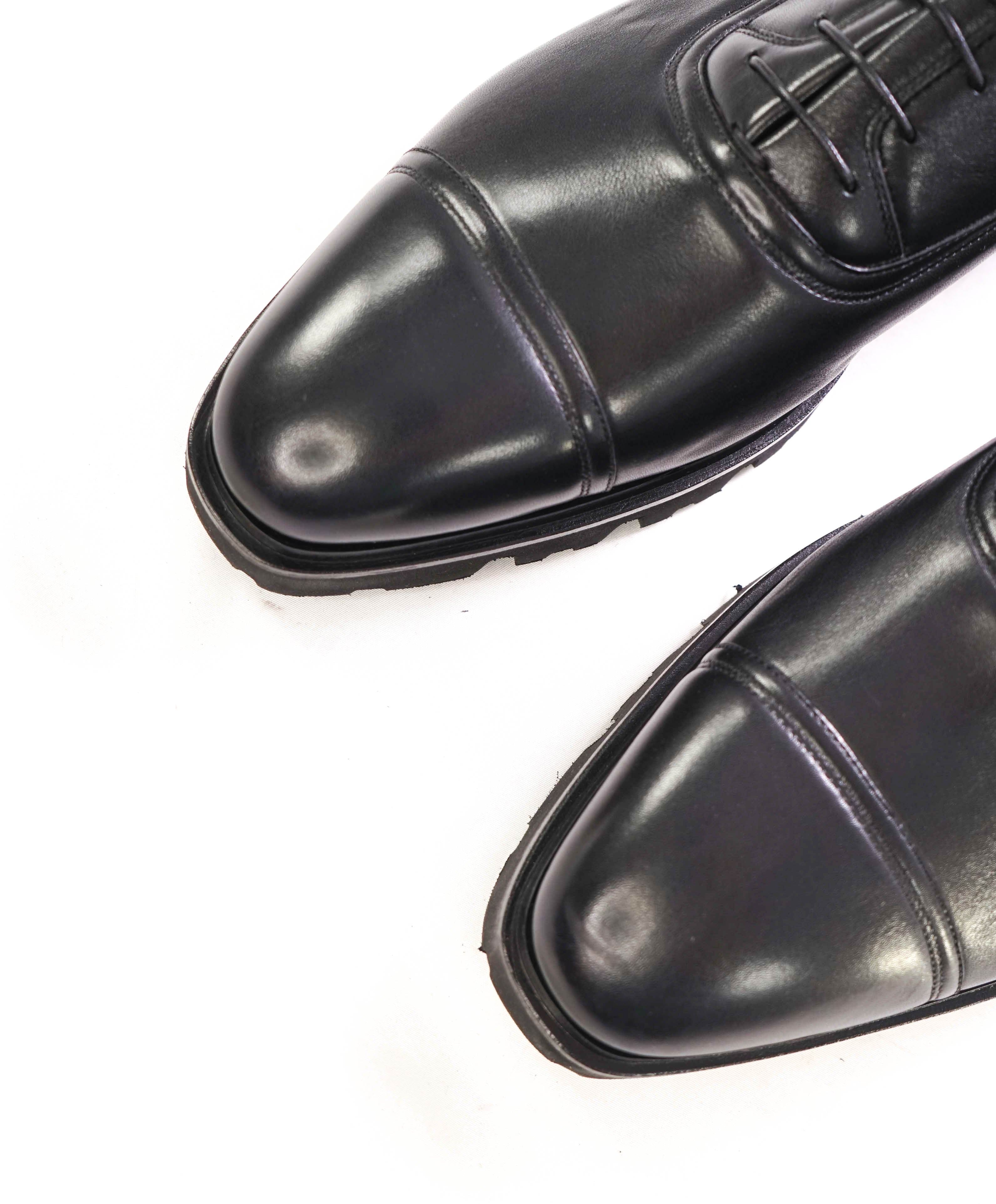 $1,250 SANTONI - Black Lug Sole Oxfords With Cap Toe - 12 US (11 UK)