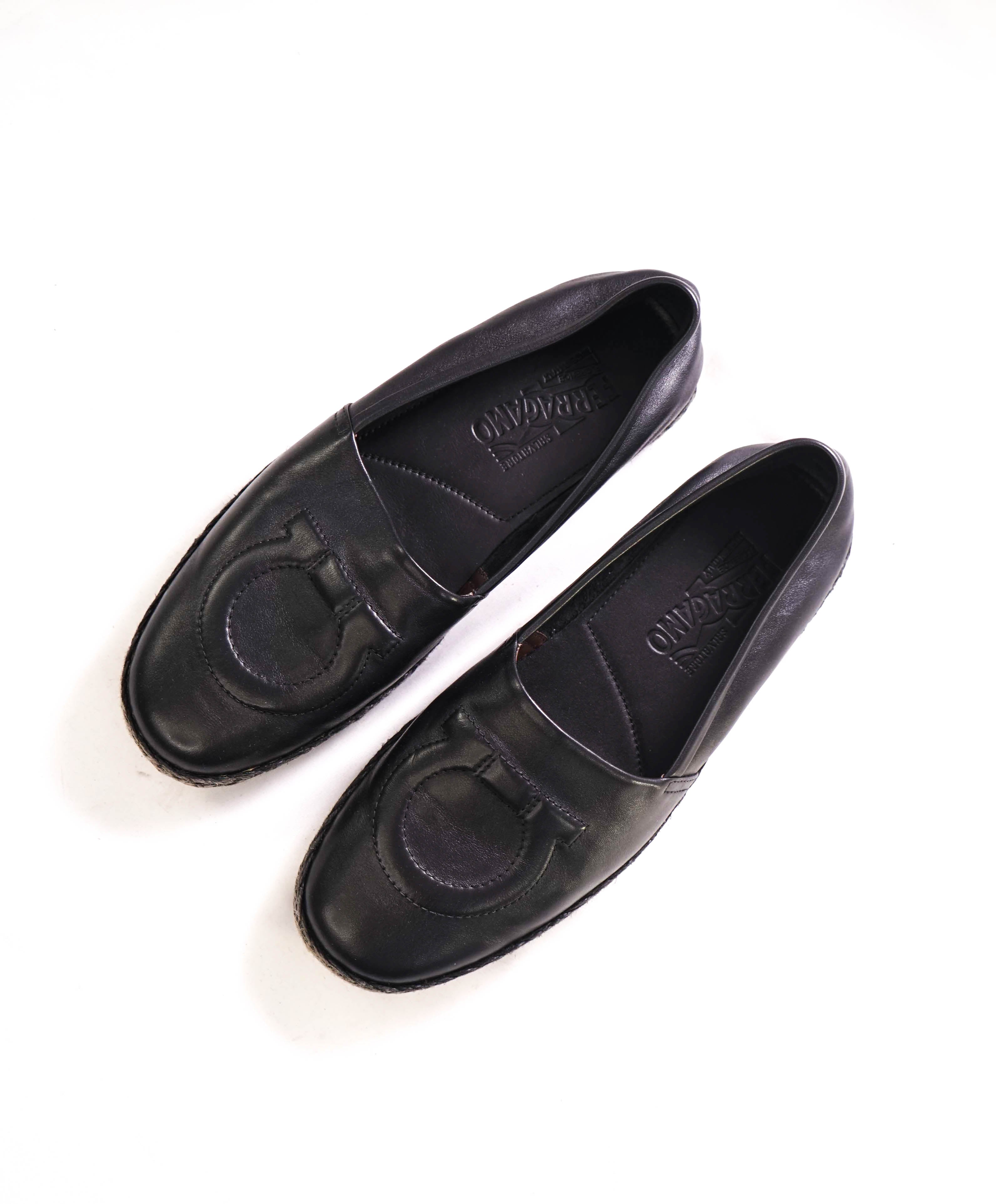 $750 SALVATORE FERRAGAMO - "Gancio" Black Espadrille Loafer - 8 M US