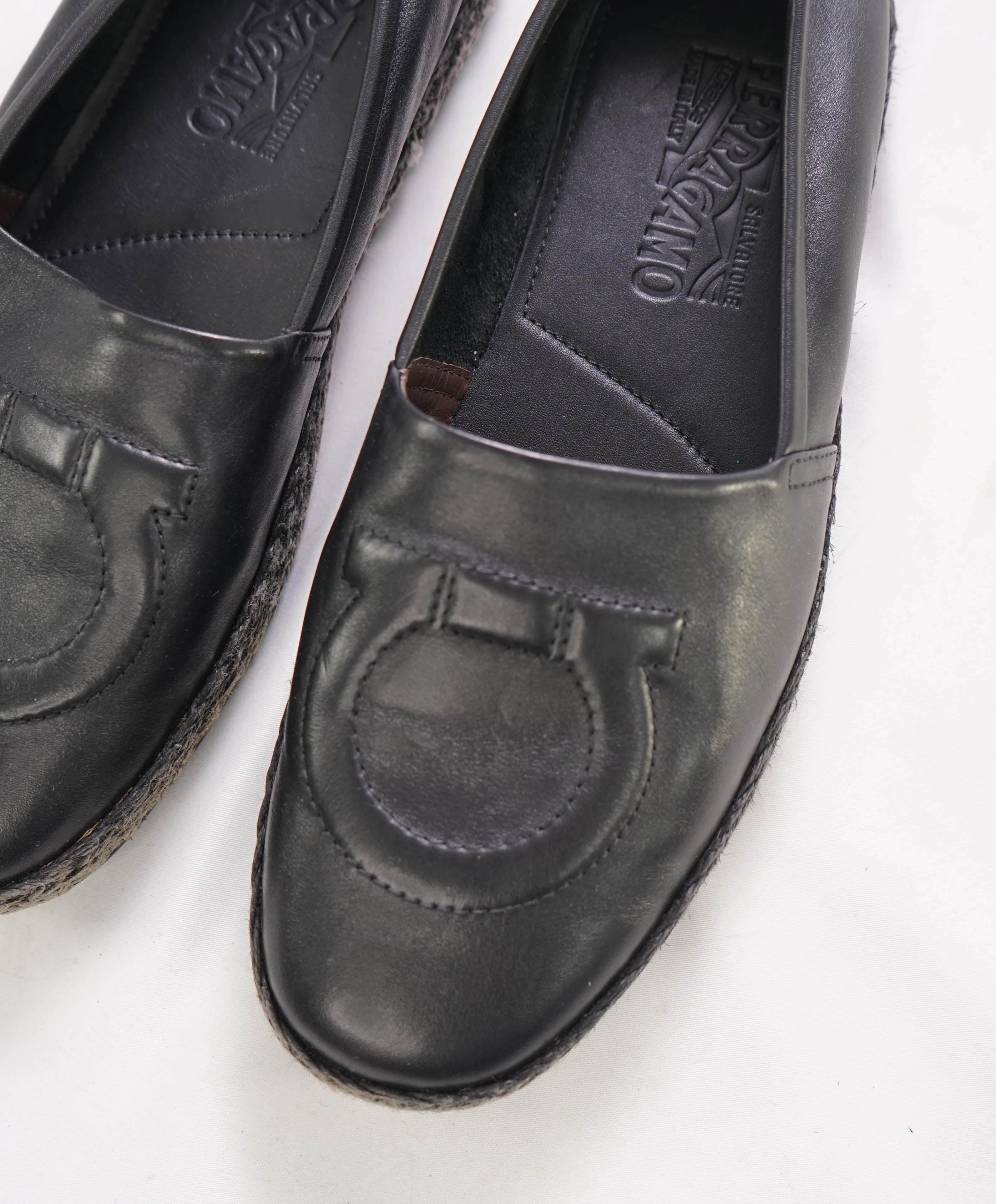 $750 SALVATORE FERRAGAMO - "Gancio" Black Espadrille Loafer - 8 M US