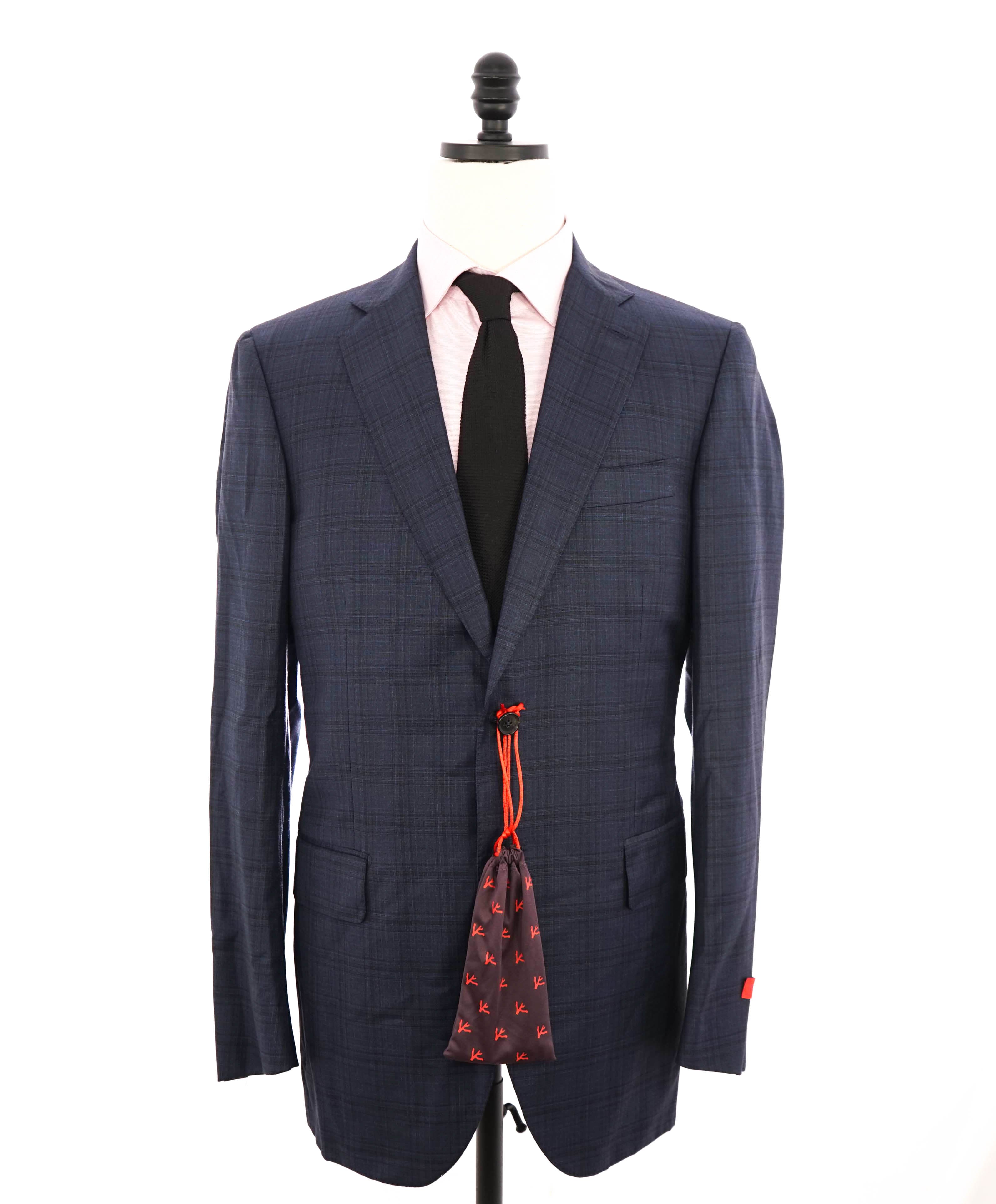 $4,295 ISAIA - Blue Check Plaid *BASE SANITA* Coral Pin Suit - 42L