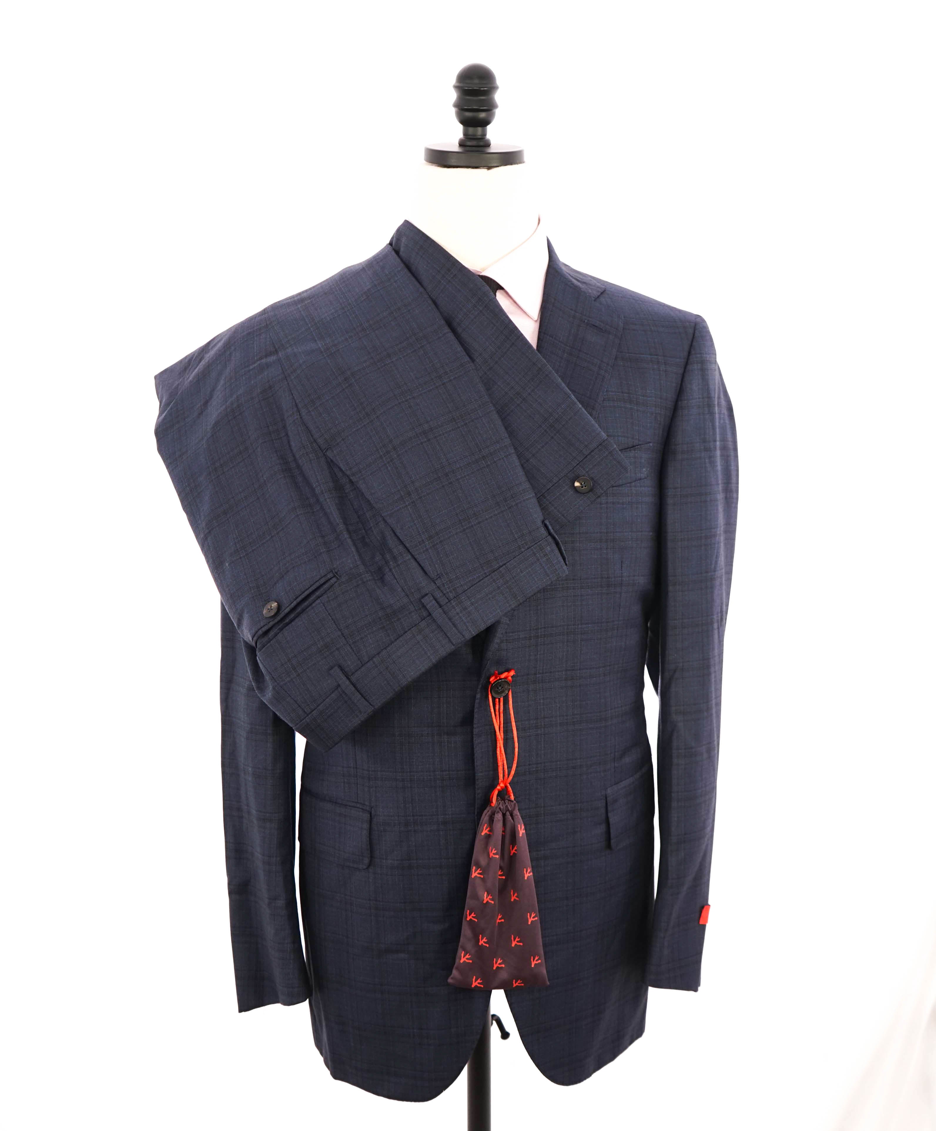 $4,295 ISAIA - Blue Check Plaid *BASE SANITA* Coral Pin Suit - 42L