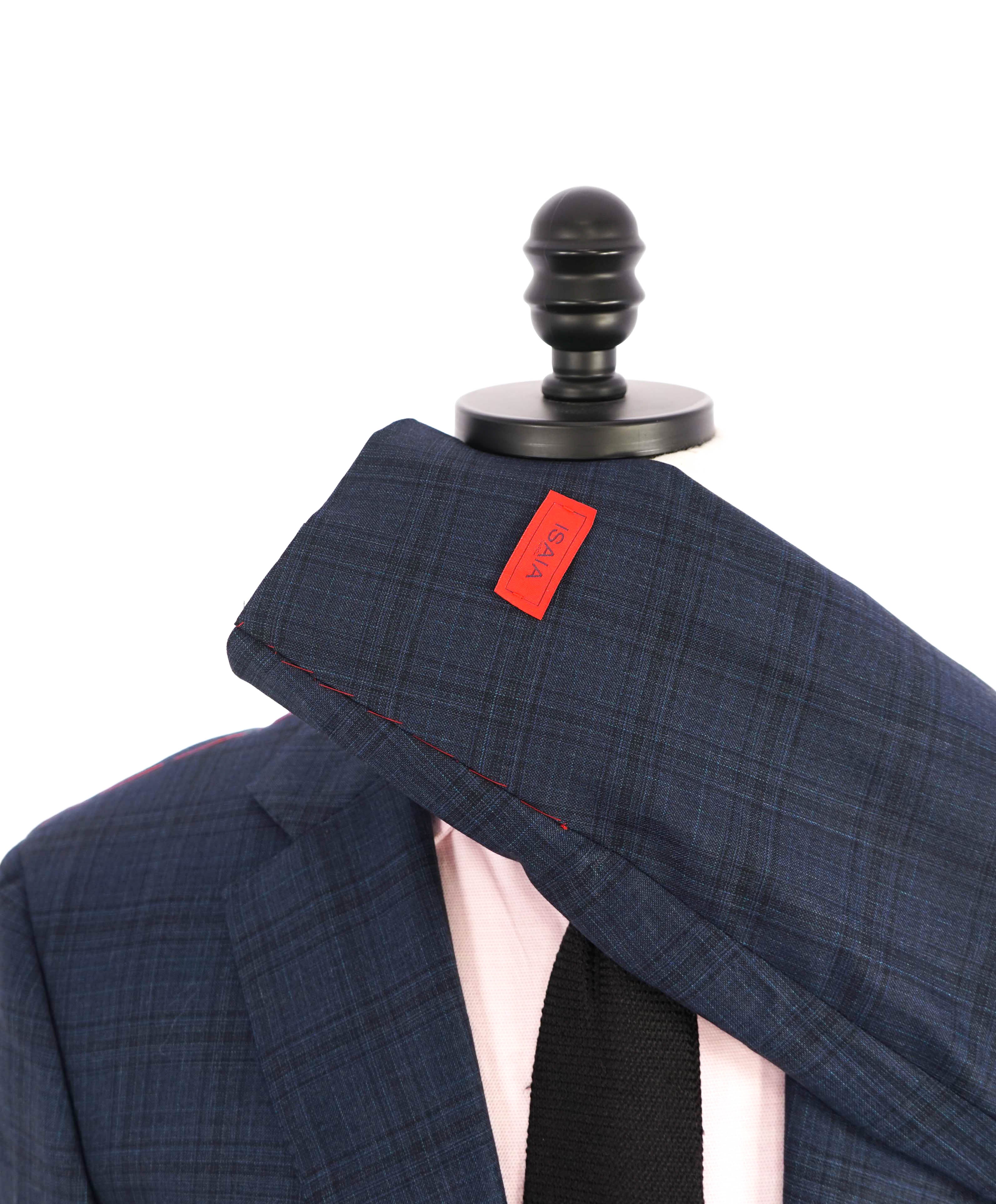 $4,295 ISAIA - Blue Check Plaid *BASE SANITA* Coral Pin Suit - 42L