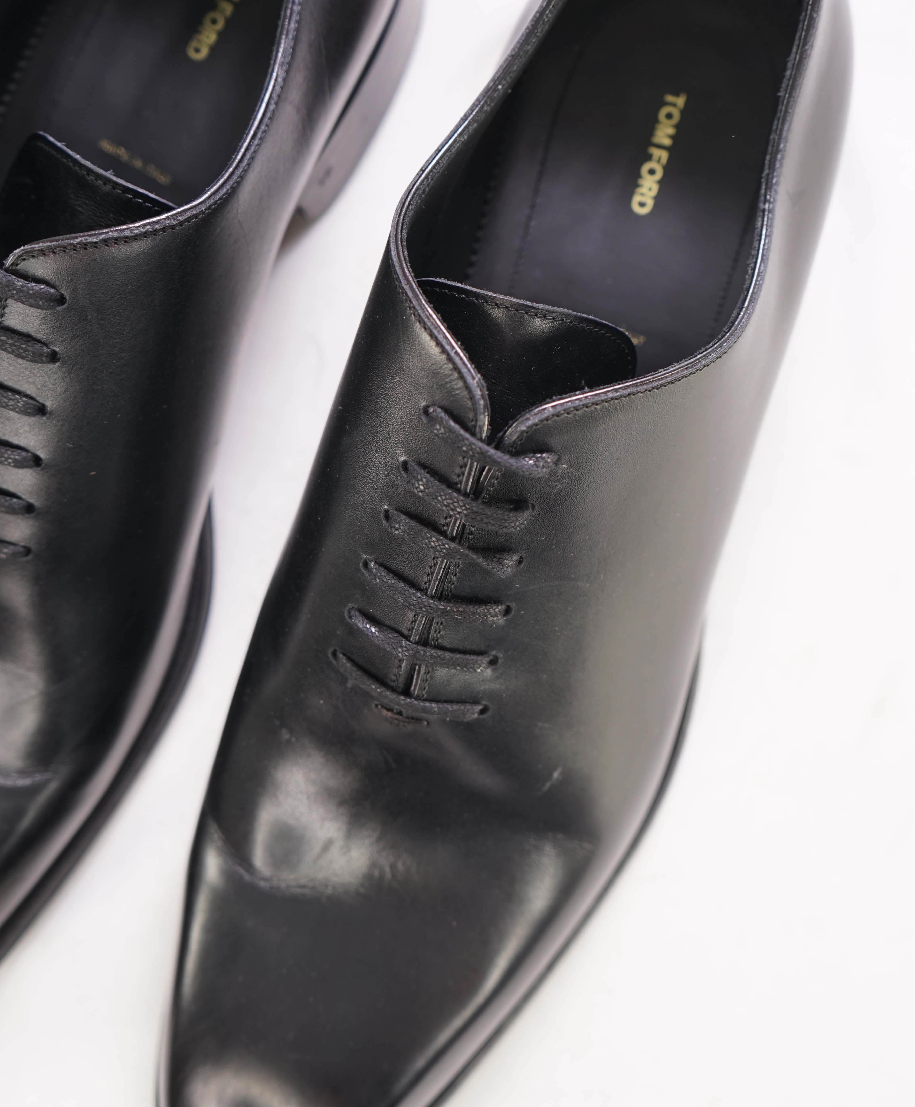 $1,890 TOM FORD - "ELKAN" Black Leather WHOLECUT Oxfords - 13.5 US (13 TF)