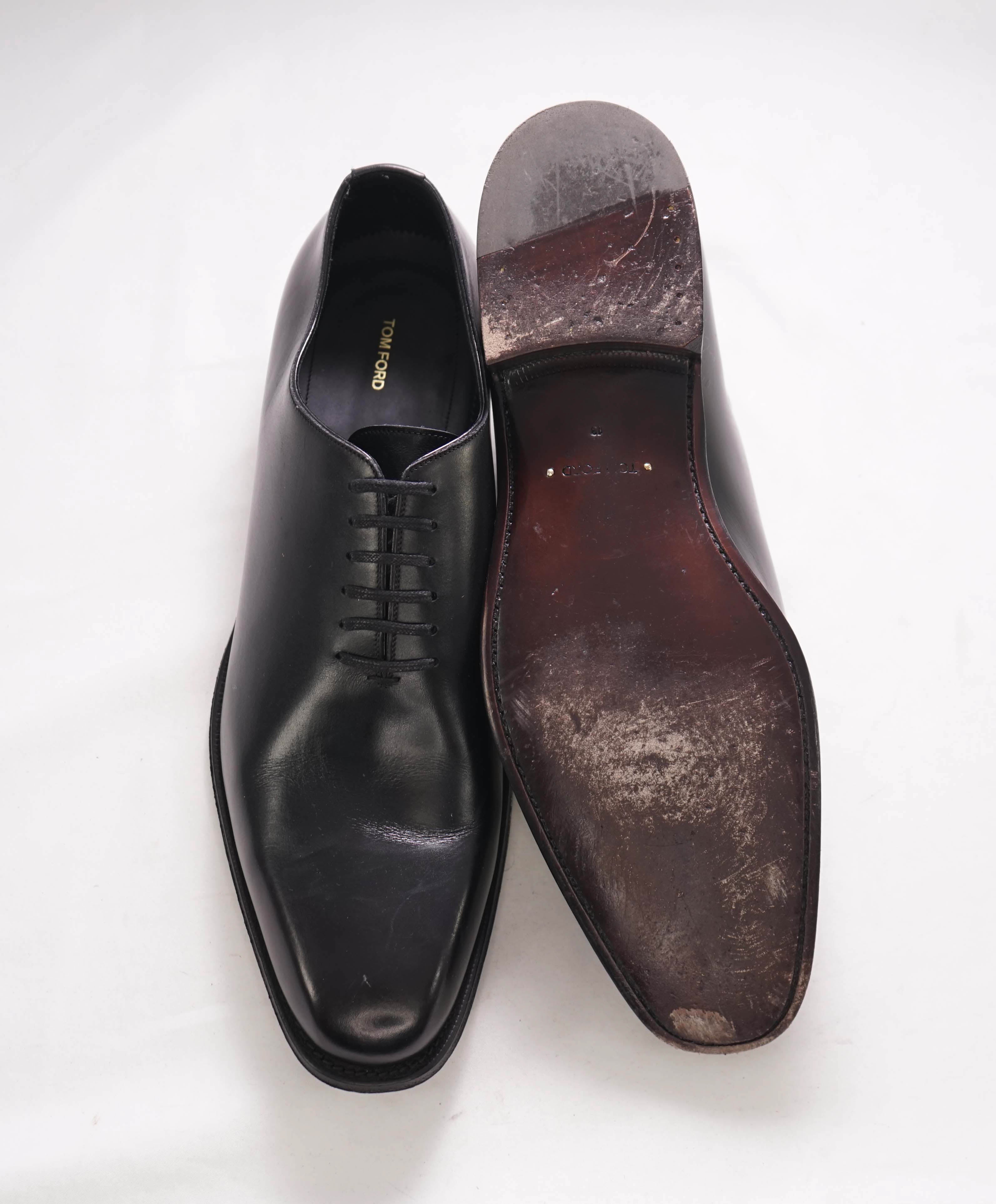 $1,890 TOM FORD - "ELKAN" Black Leather WHOLECUT Oxfords - 13.5 US (13 TF)