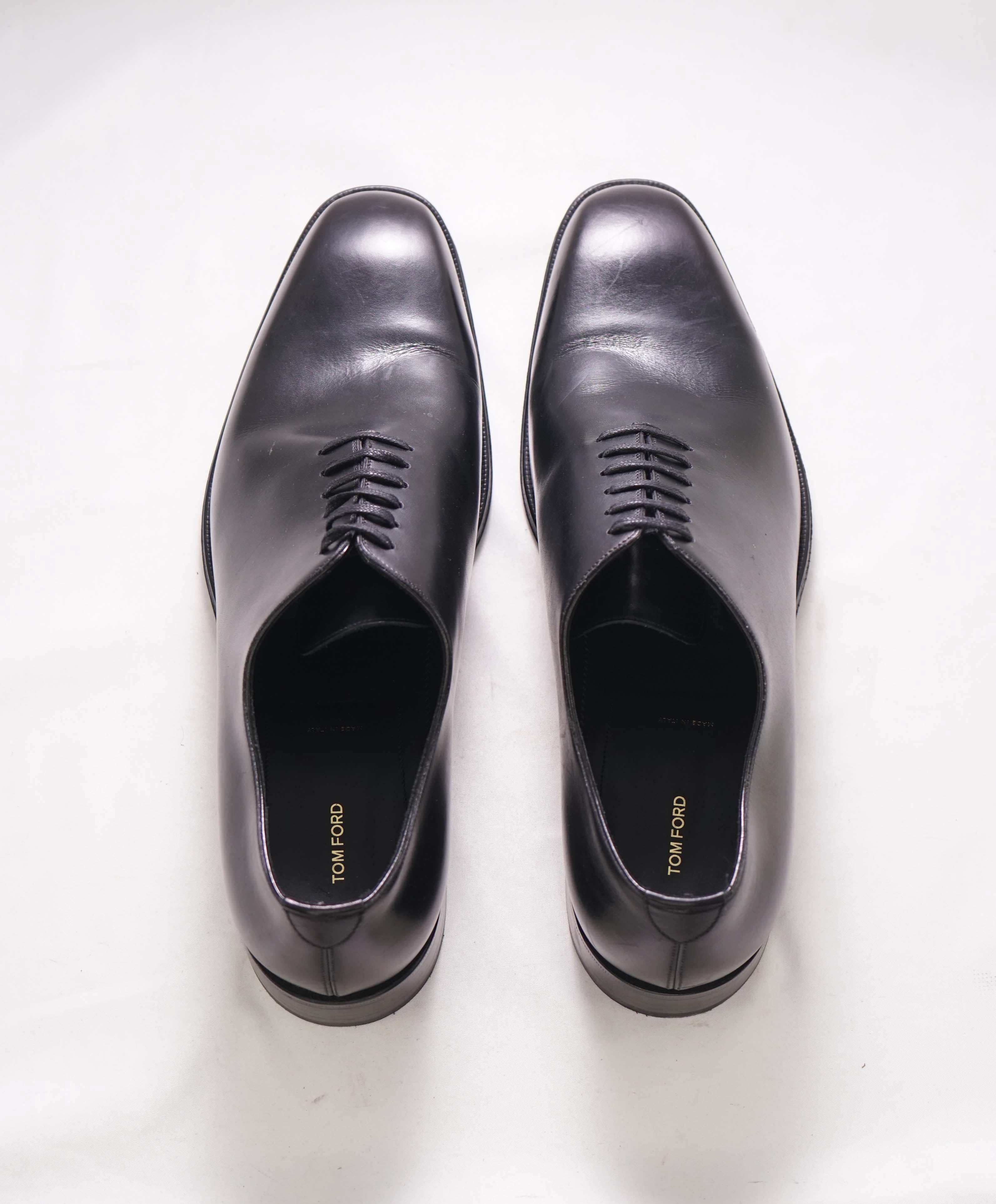 $1,890 TOM FORD - "ELKAN" Black Leather WHOLECUT Oxfords - 13.5 US (13 TF)