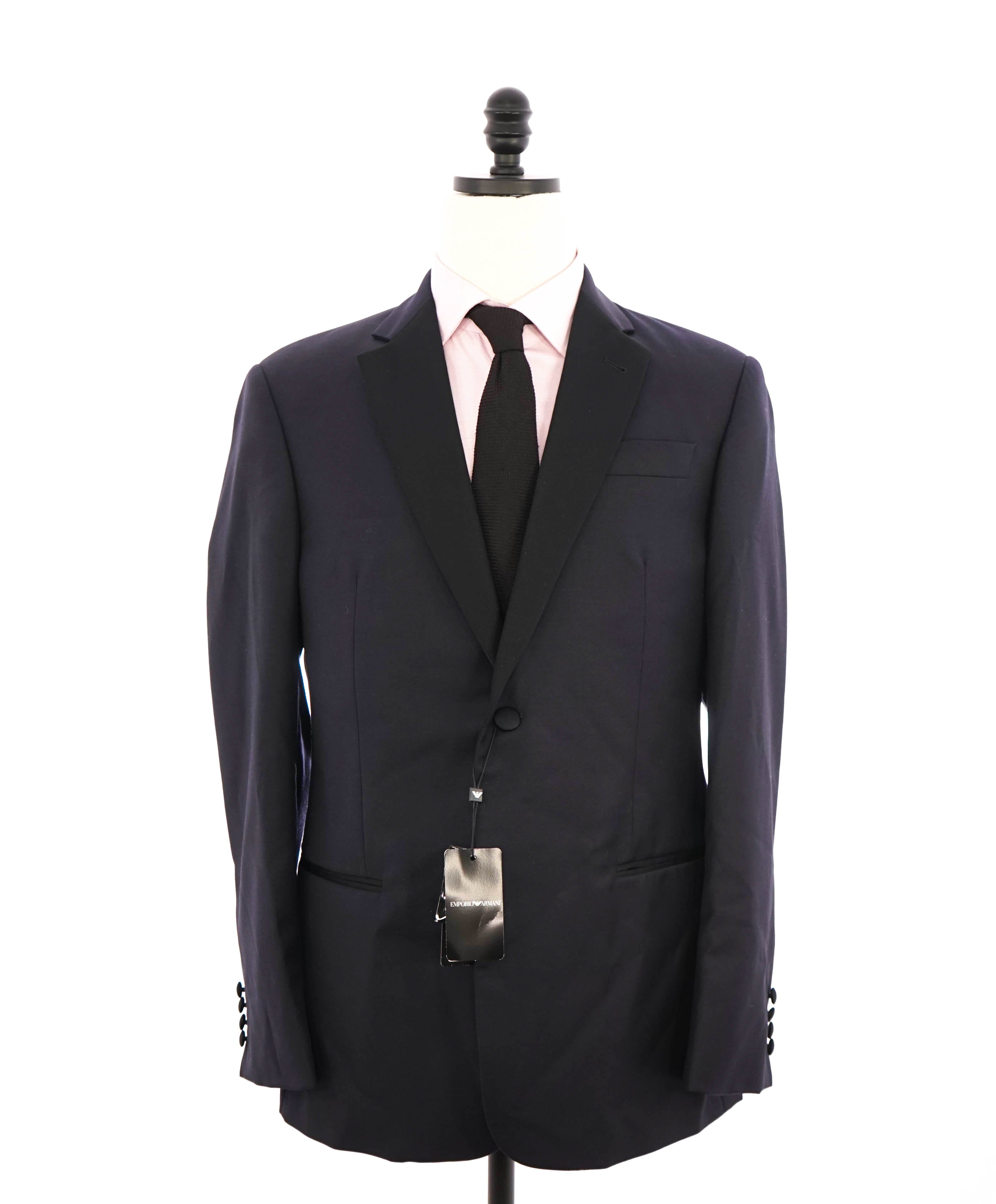 $1,995 EMPORIO ARMANI - “G LINE” NAVY 1-Btn Notch Lapel 130's Tuxedo Suit - 40R