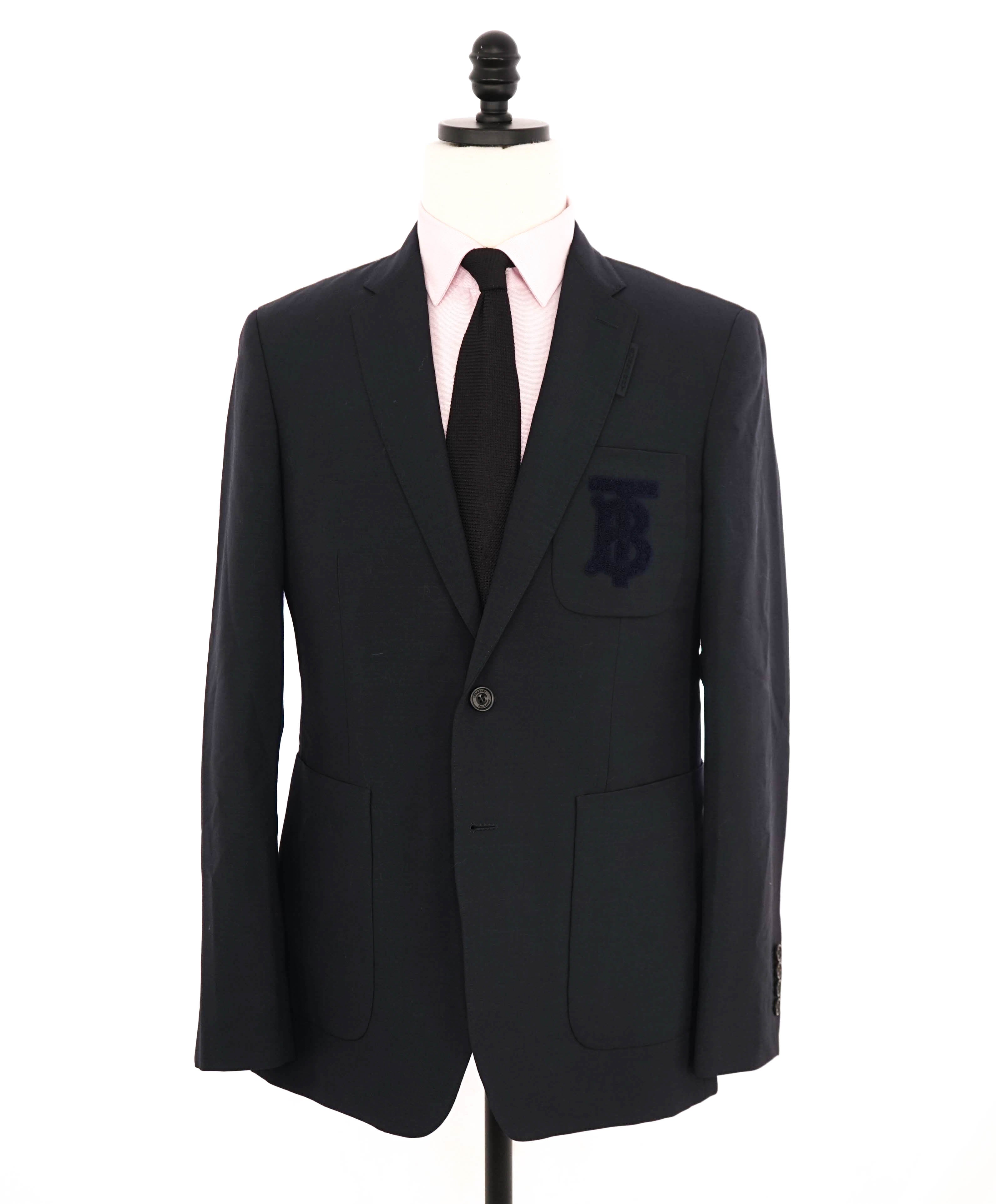 $1,495 BURBERRY - Navy Wool/Mohair LOGO Patch Pocket Blazer - 40R