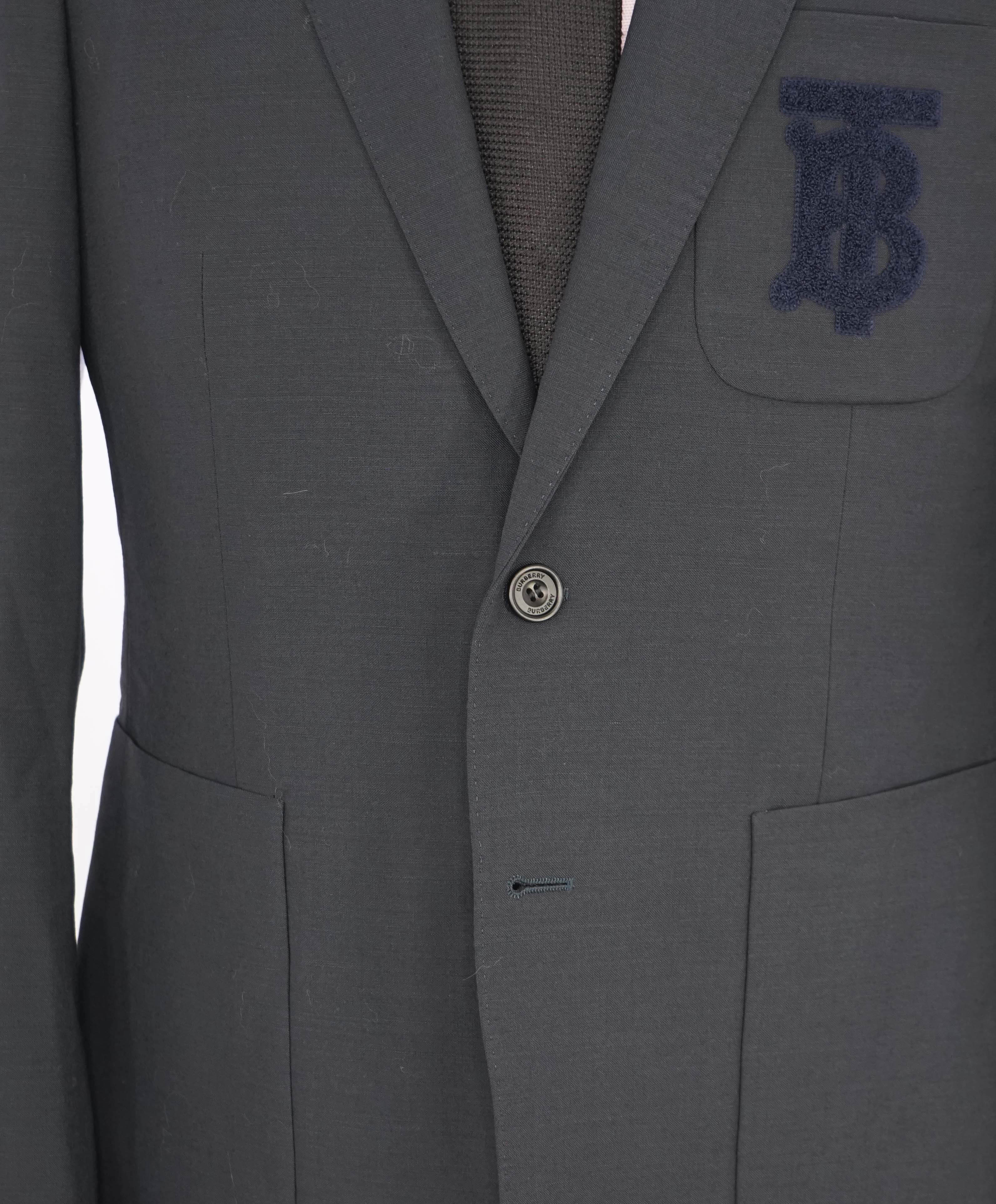 $1,495 BURBERRY - Navy Wool/Mohair LOGO Patch Pocket Blazer - 40R