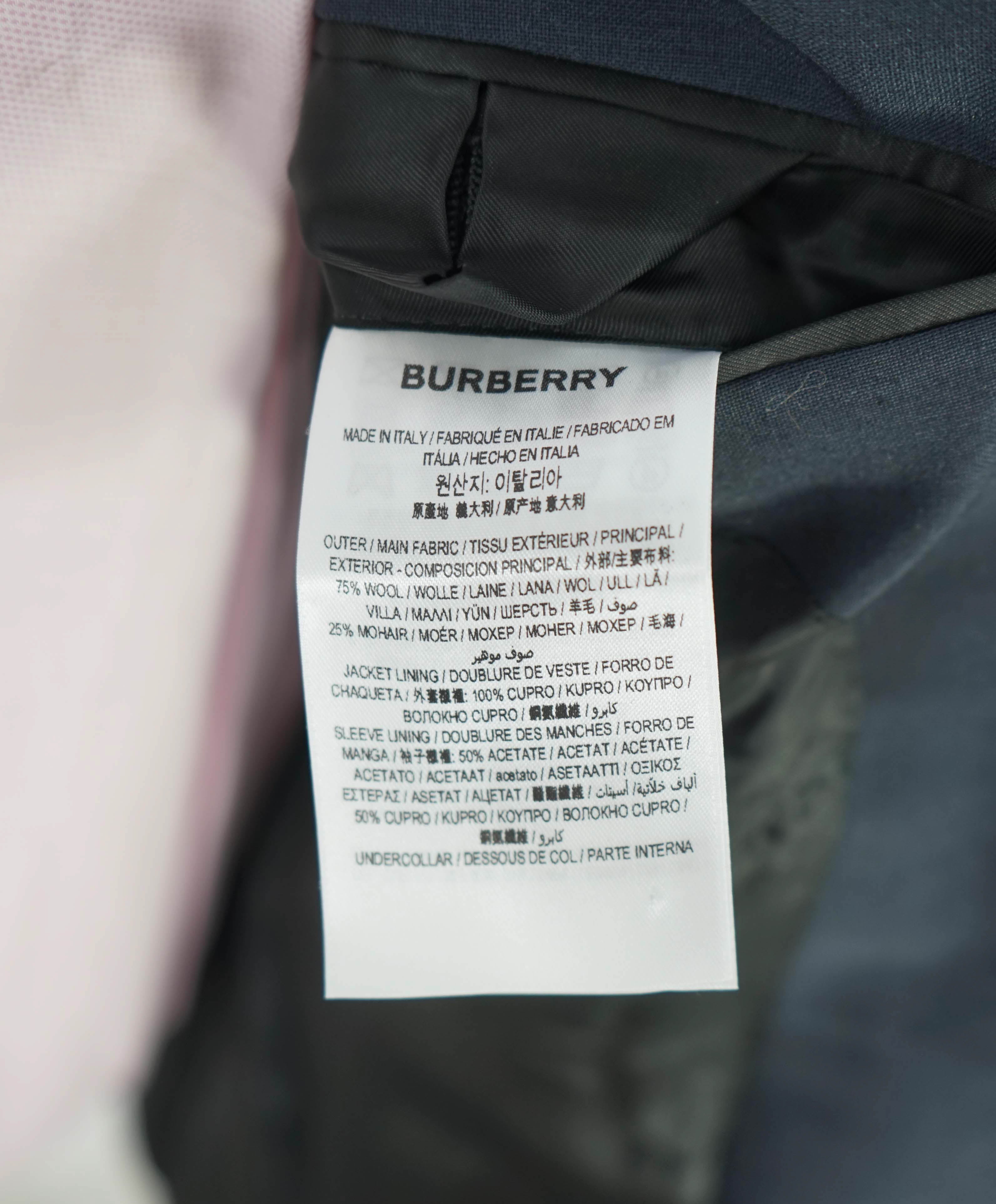 $1,495 BURBERRY - Navy Wool/Mohair LOGO Patch Pocket Blazer - 40R