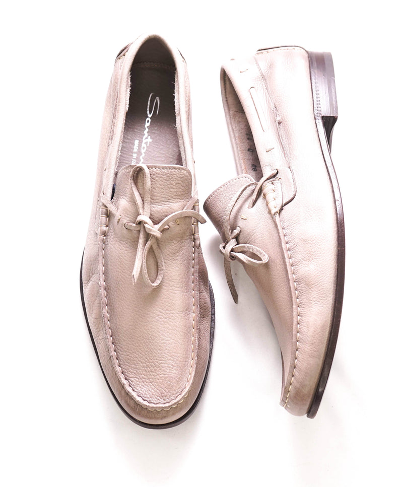 SANTONI - Gray Tie Front Leather Unlined Venetian Loafers - 12 (11 IT)