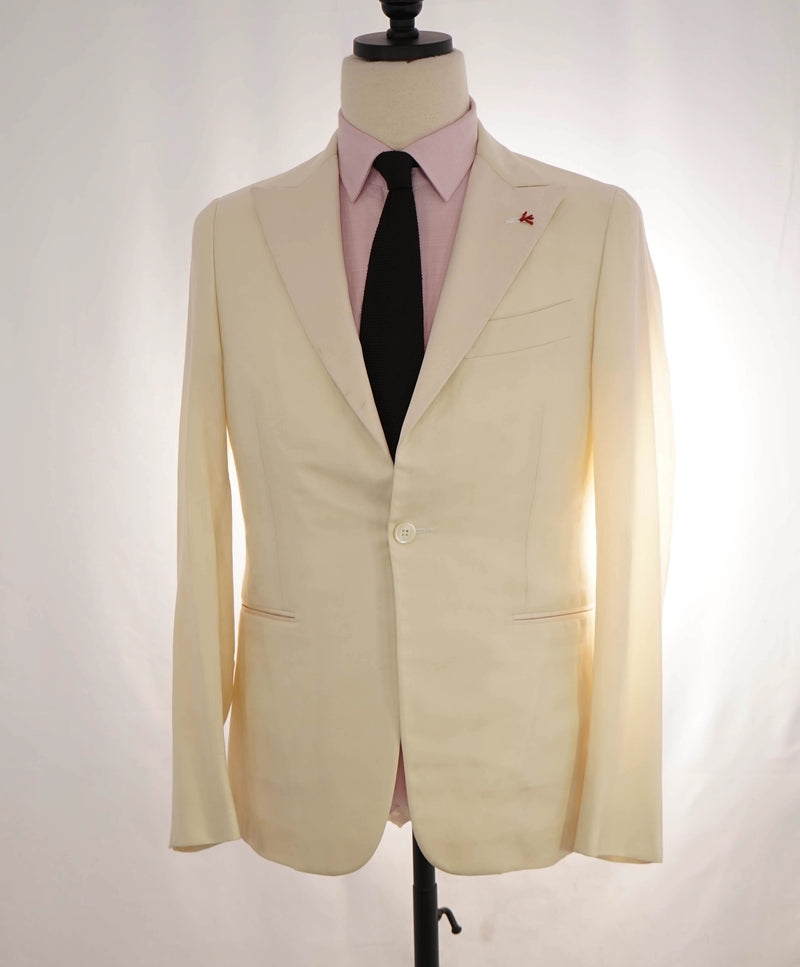 $4,500 ISAIA - Satin PEAK LAPEL Ivory Wool Tuxedo Dinner Jacket Blazer - 36R