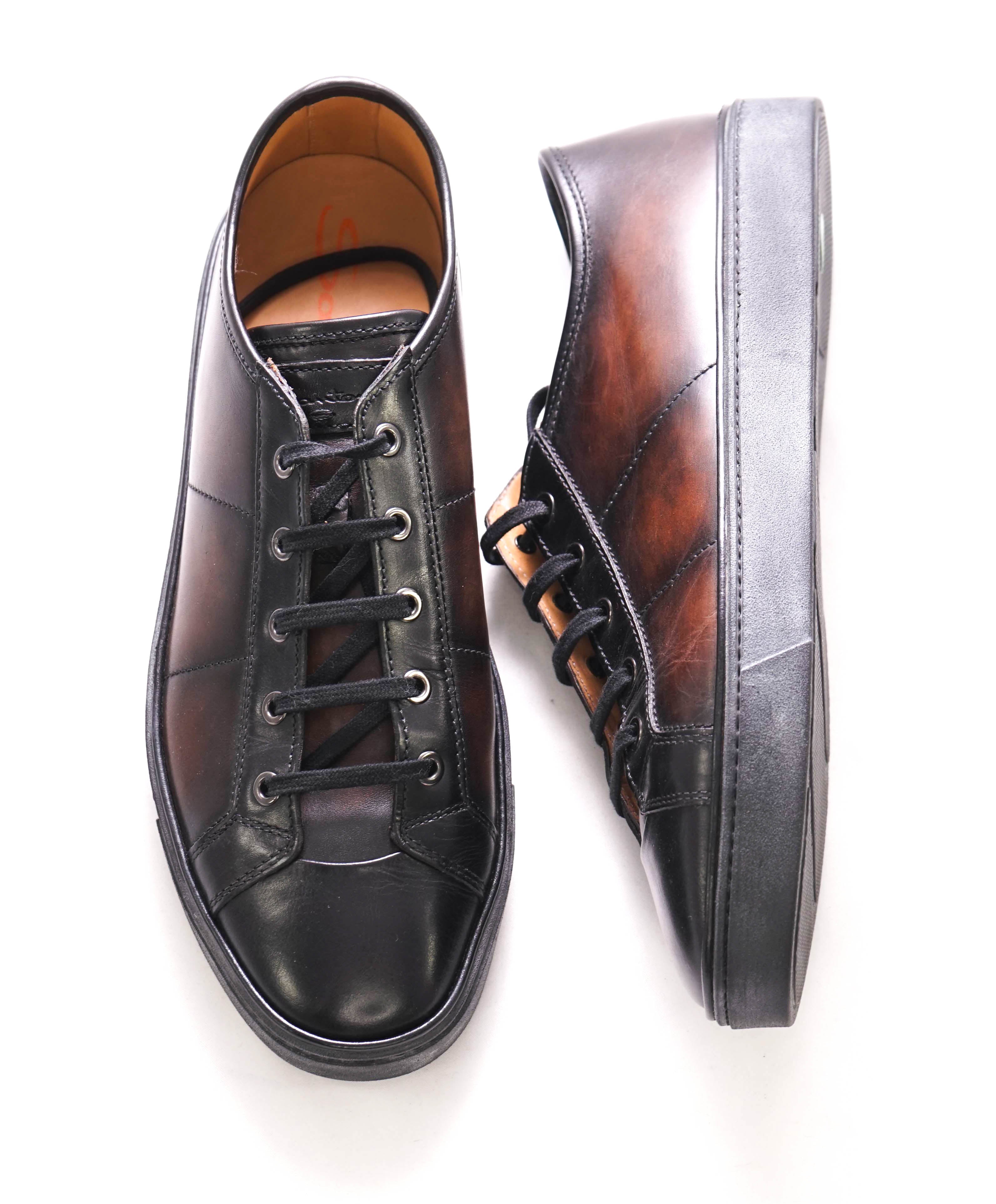 $1,295 SANTONI - Brown Hand Patina Full Leather Sneaker - 11 (10 IT)