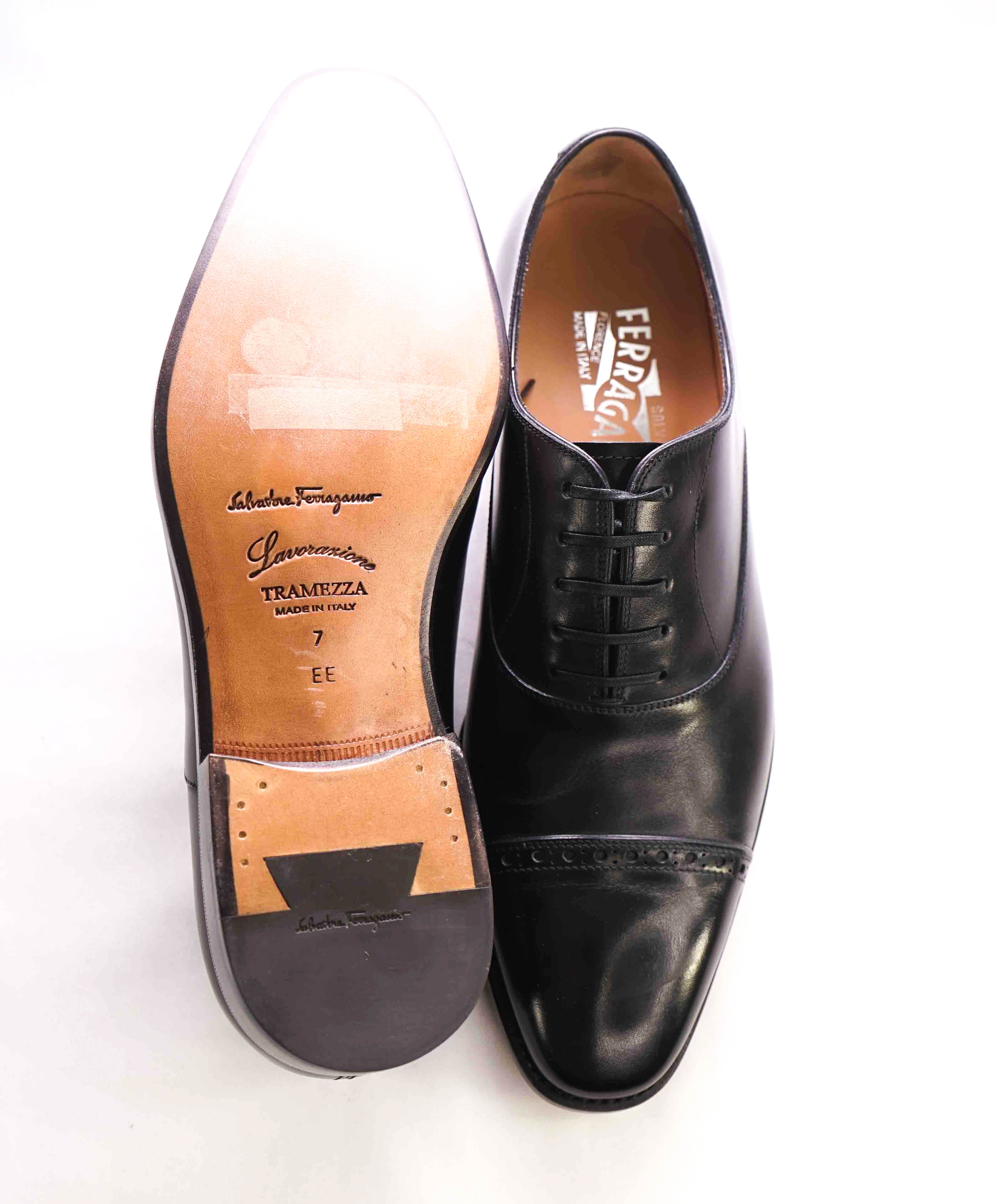 SALVATORE FERRAGAMO - "TRAMEZZA" Black Cap-Toe PREMIUM Oxford - 7 EE