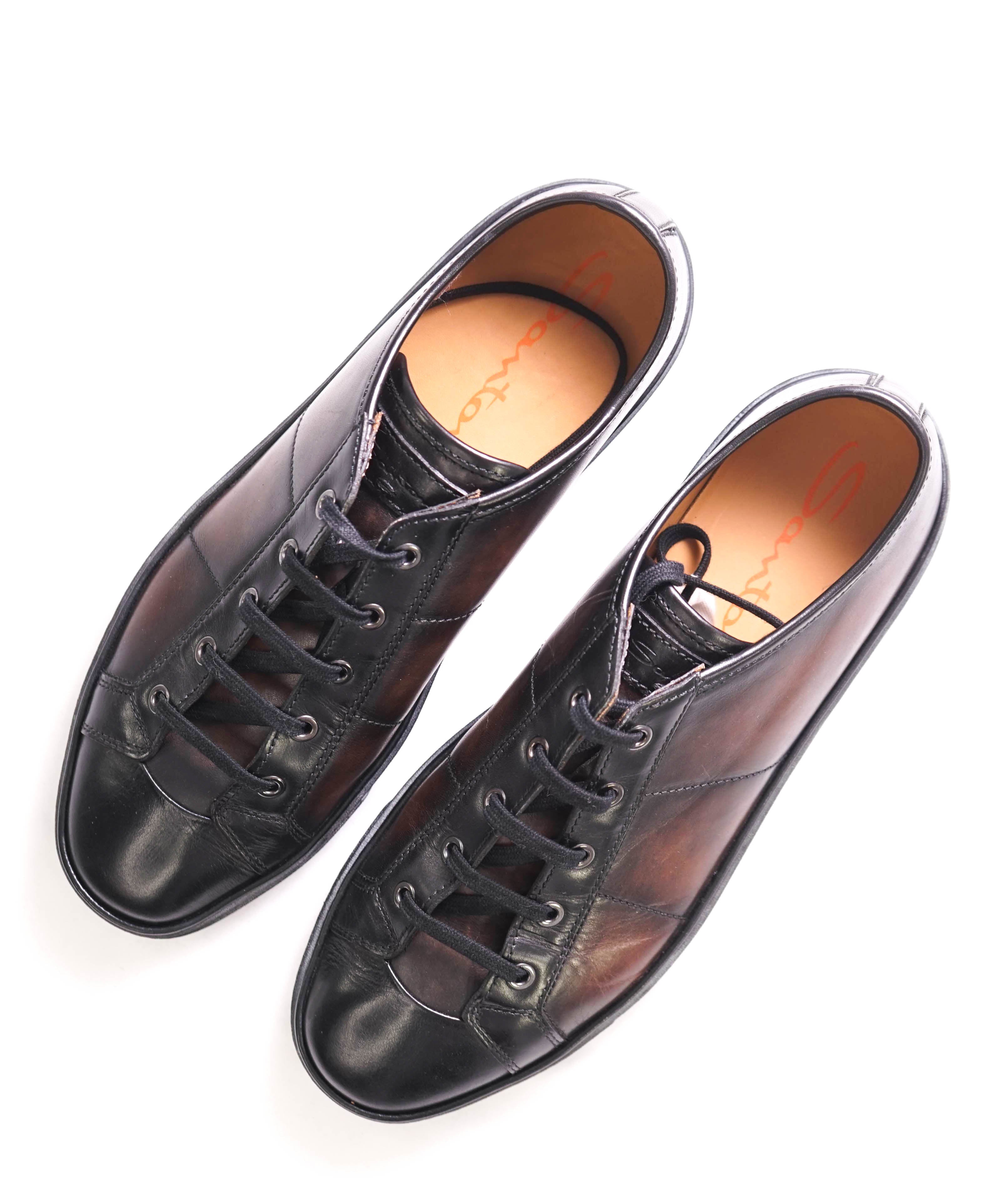 $1,295 SANTONI - Brown Hand Patina Full Leather Sneaker - 11 (10 IT)