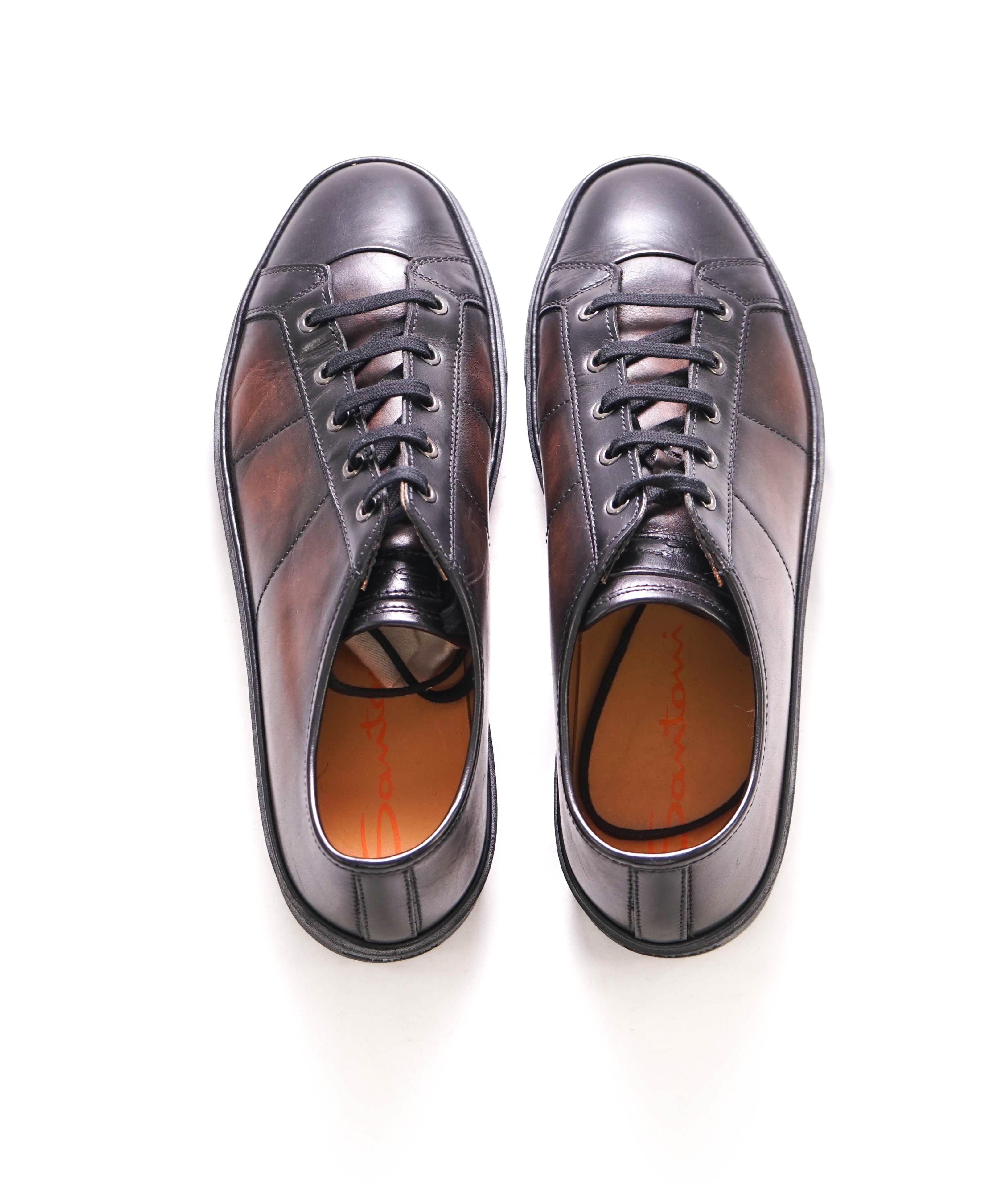 $1,295 SANTONI - Brown Hand Patina Full Leather Sneaker - 11 (10 IT)