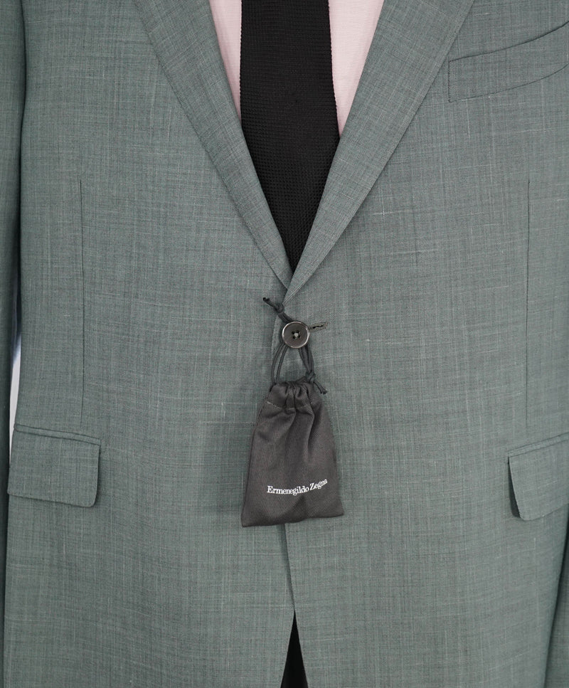 $4,995 ERMENEGILDO ZEGNA -“ACHILLFARM" *Su Misura* Wool/Silk/Linen Green Suit - 54R US