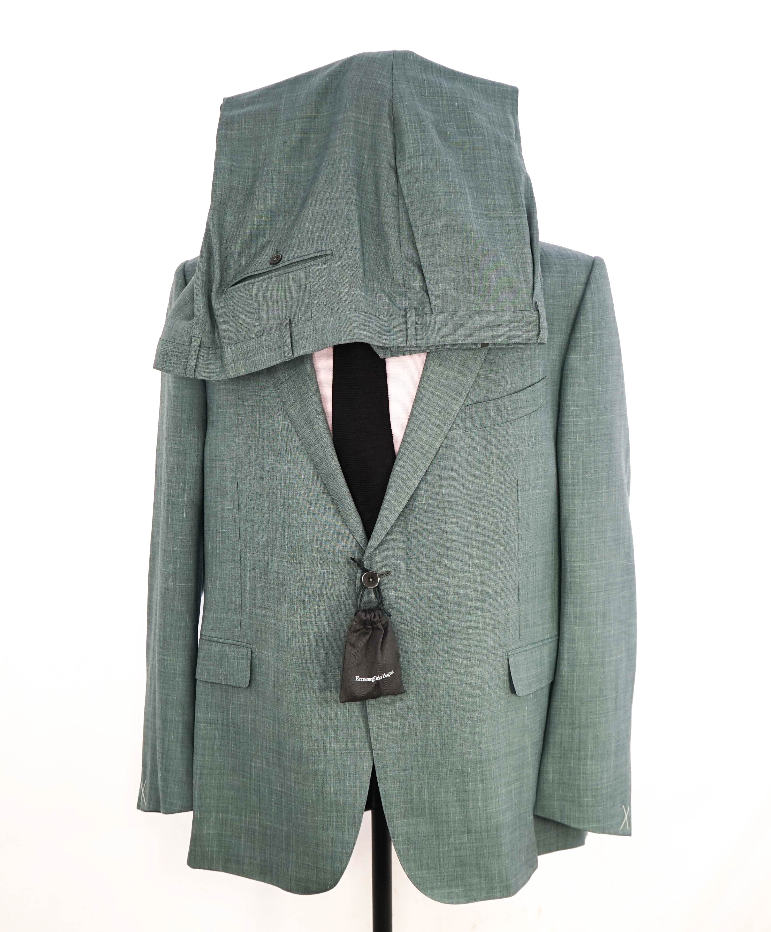 $4,995 ERMENEGILDO ZEGNA -“ACHILLFARM" *Su Misura* Wool/Silk/Linen Green Suit - 54R US