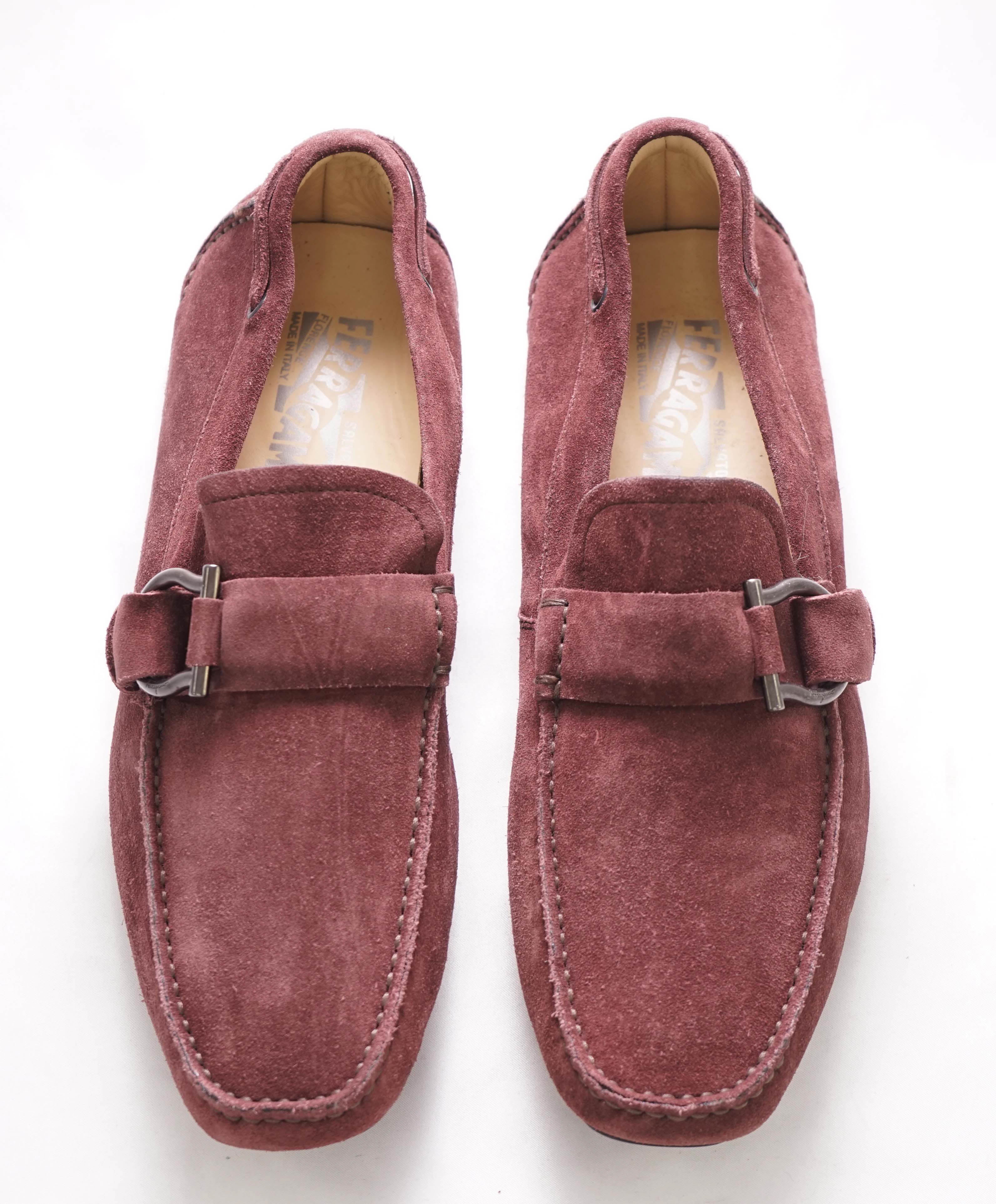 SALVATORE FERRAGAMO - “CABO" Burgundy Suede Gancini Loafer- 8.5 EE