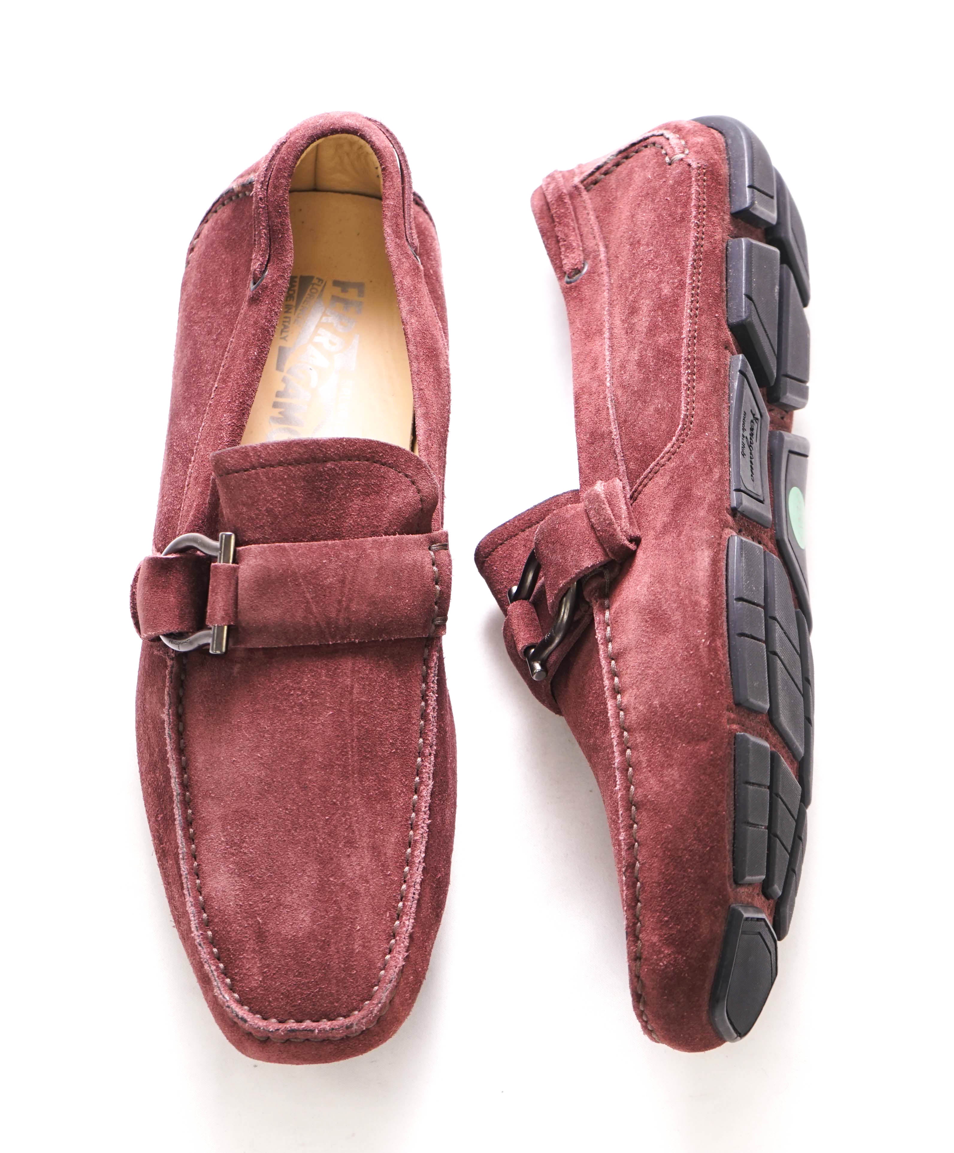 SALVATORE FERRAGAMO - “CABO" Burgundy Suede Gancini Loafer- 8.5 EE