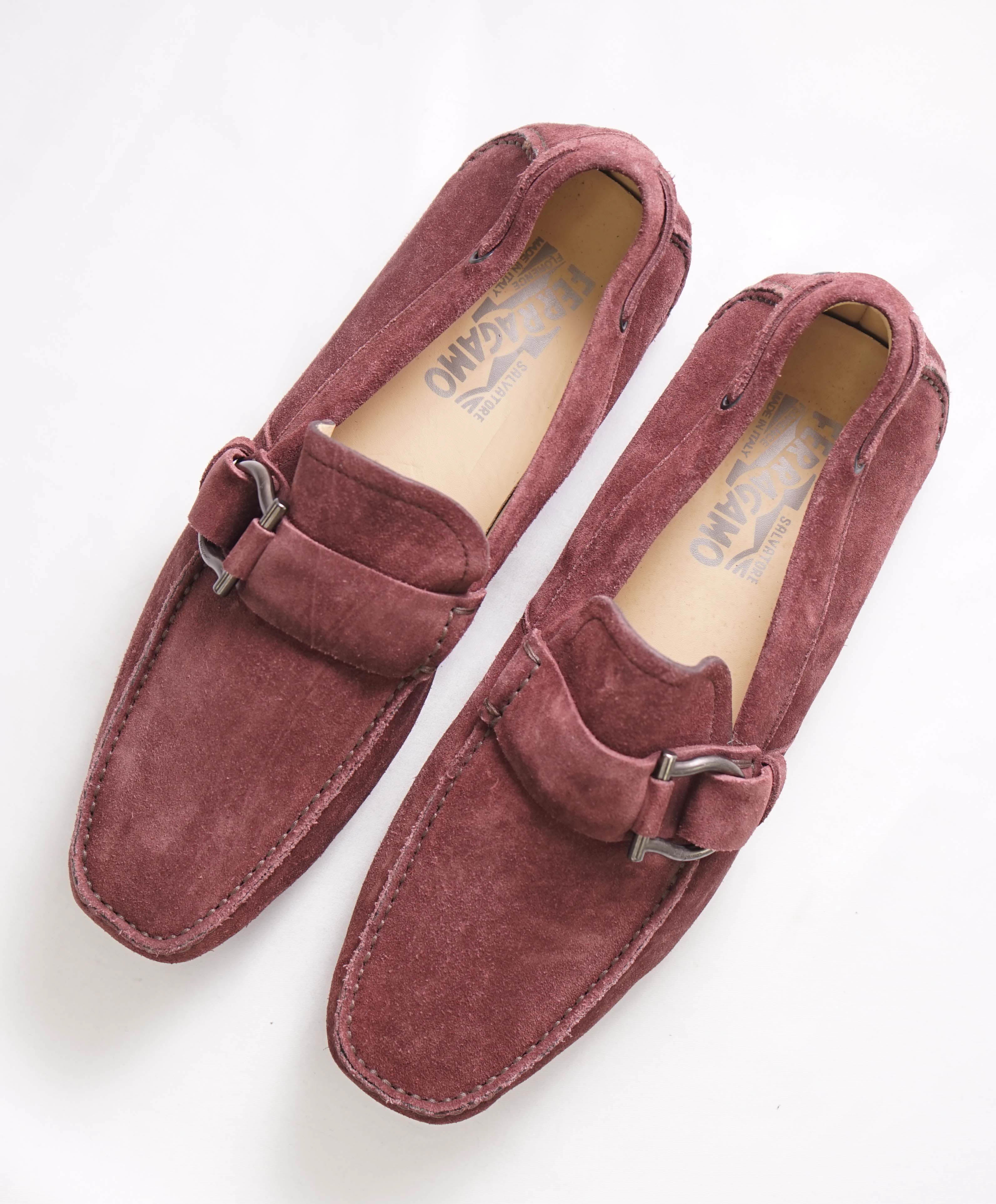 SALVATORE FERRAGAMO - “CABO" Burgundy Suede Gancini Loafer- 8.5 EE