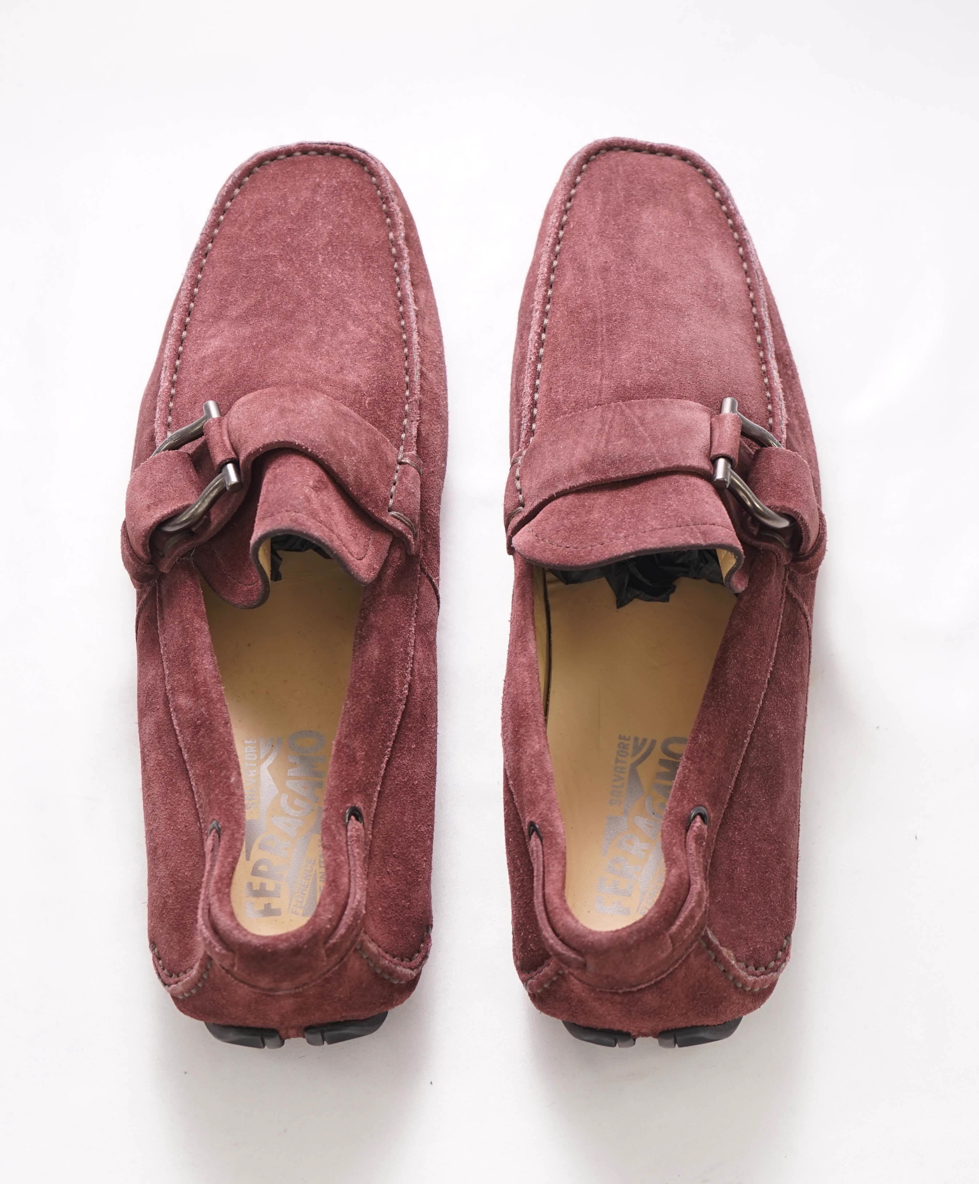 SALVATORE FERRAGAMO - “CABO" Burgundy Suede Gancini Loafer- 8.5 EE