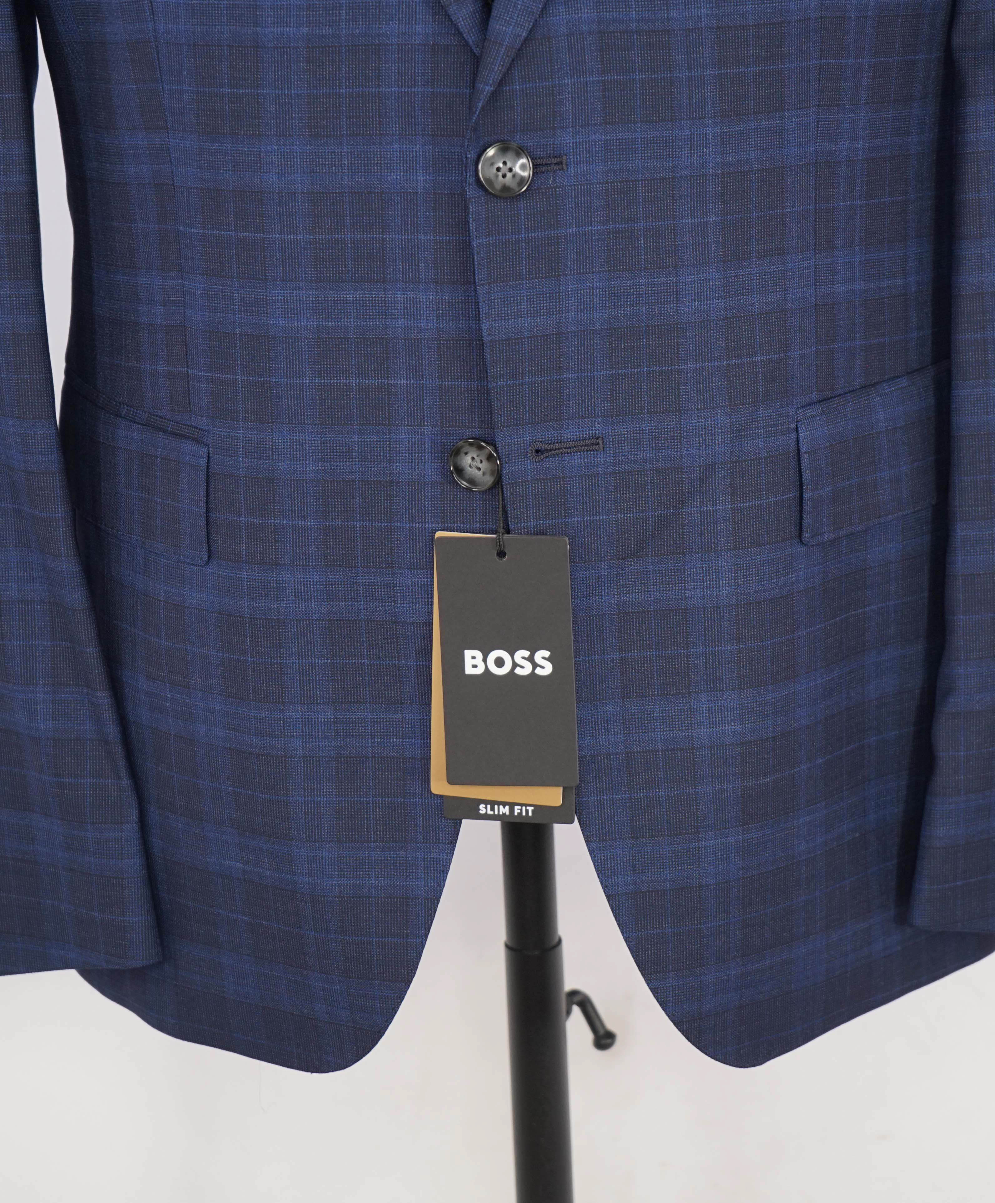 HUGO BOSS - "CARLO BARBERA" Slim Fit STRETCH Blue Check Plaid Suit - 42R