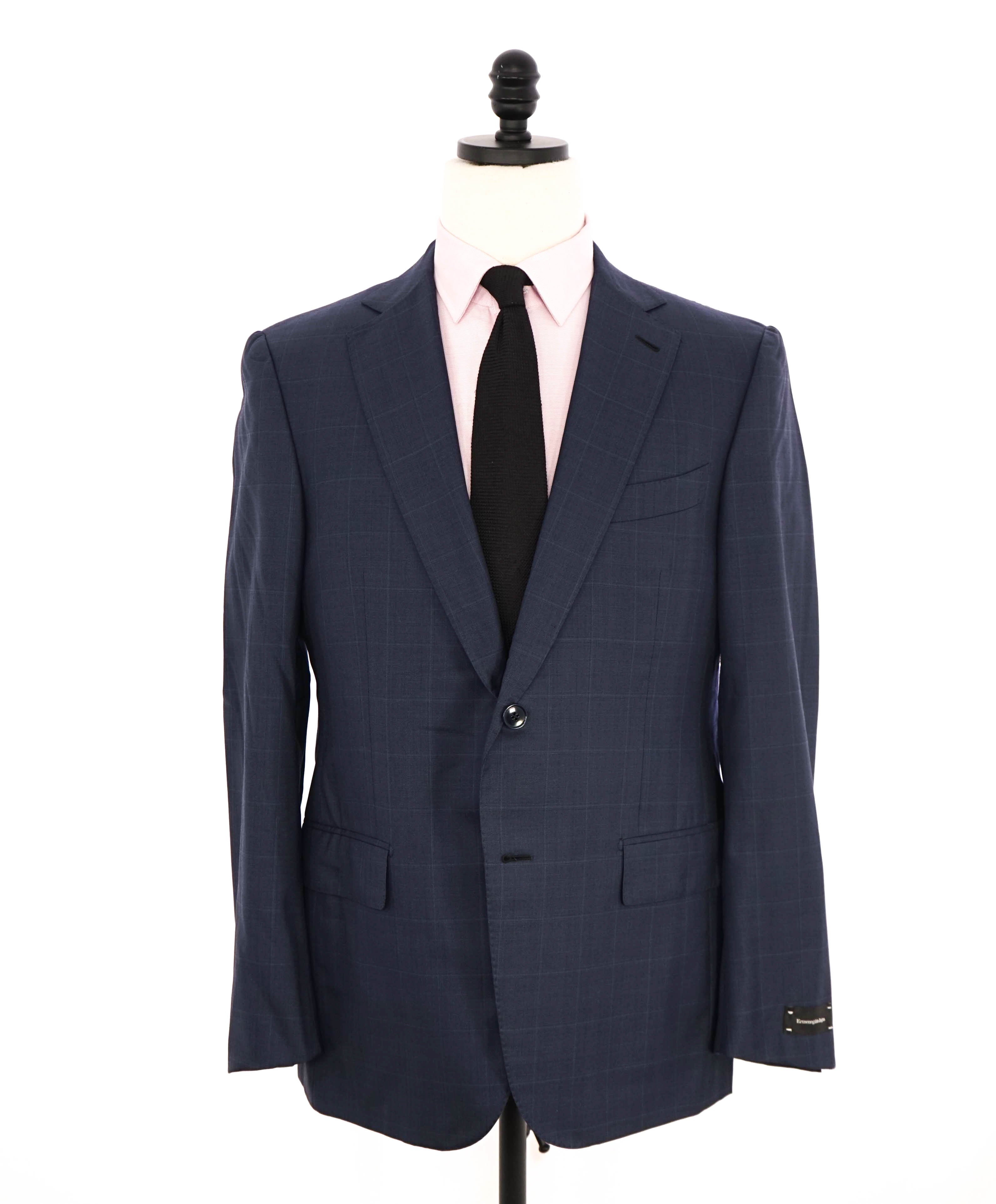 ERMENEGILDO ZEGNA -"TROFEO 600"Navy Subtle Windowpane Blue Suit - 40S