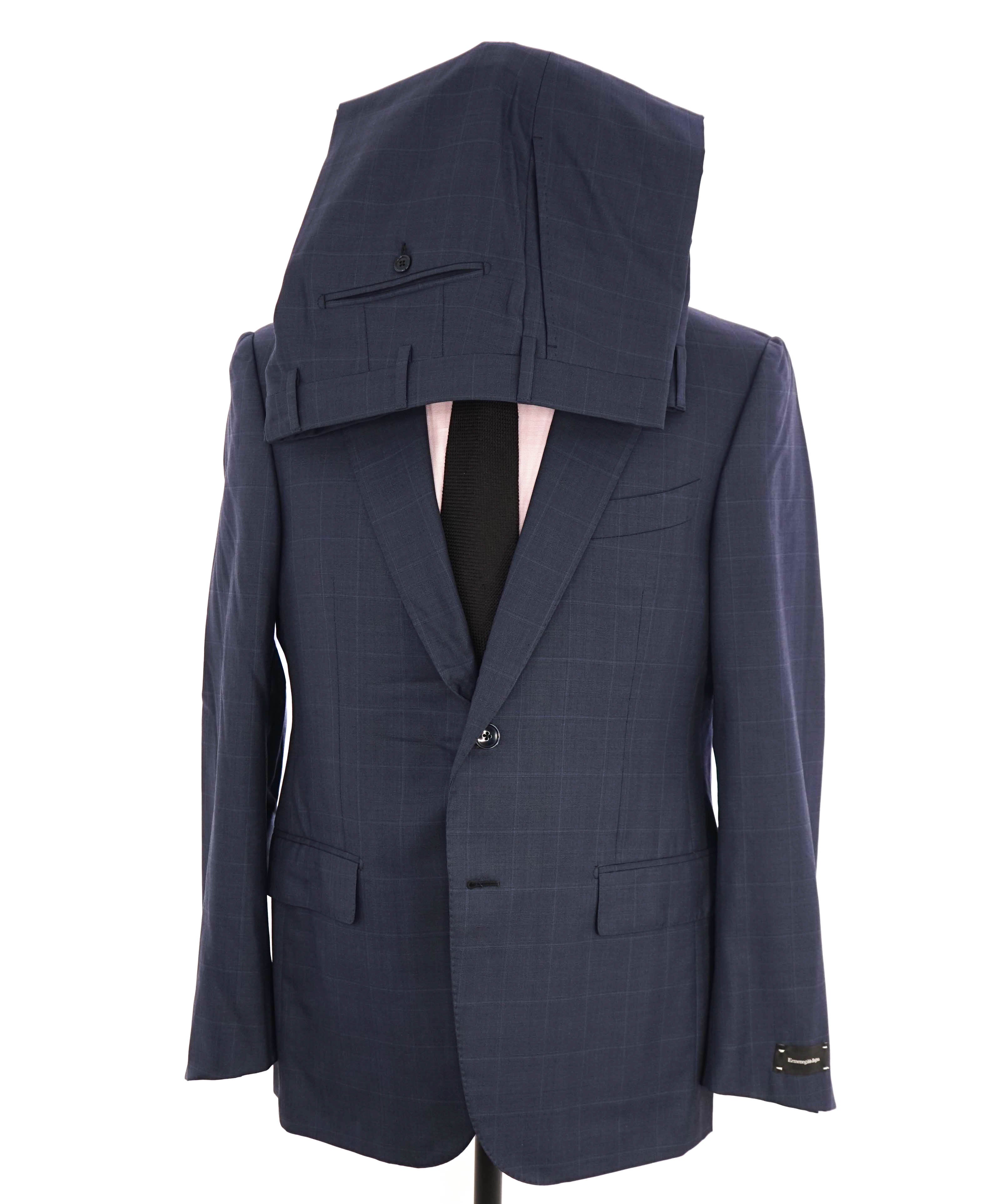 ERMENEGILDO ZEGNA -"TROFEO 600"Navy Subtle Windowpane Blue Suit - 40S