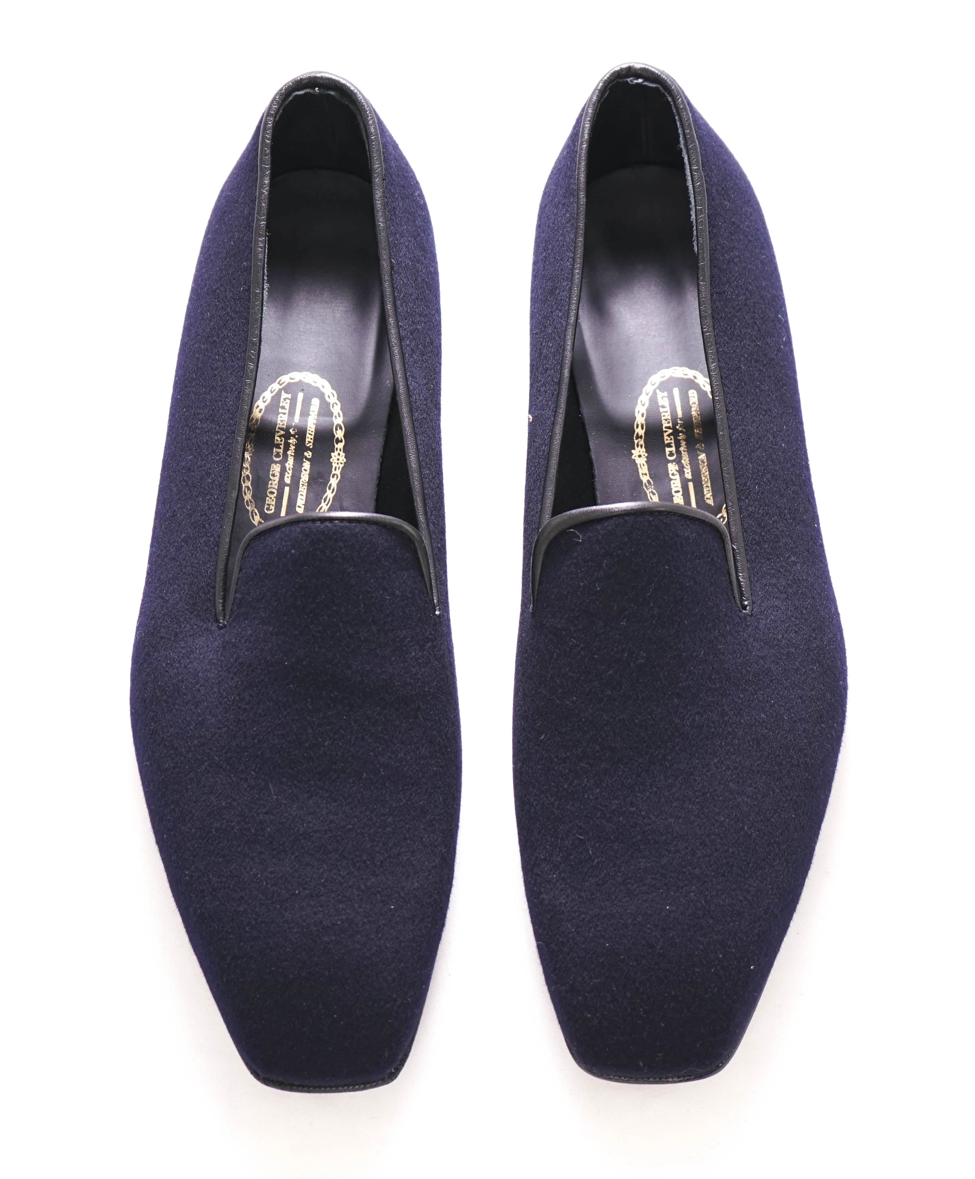 $995 GEORGE CLEVERLY - Blue Wool/Cashmere Smoking Loafers - 13 US (12UK)