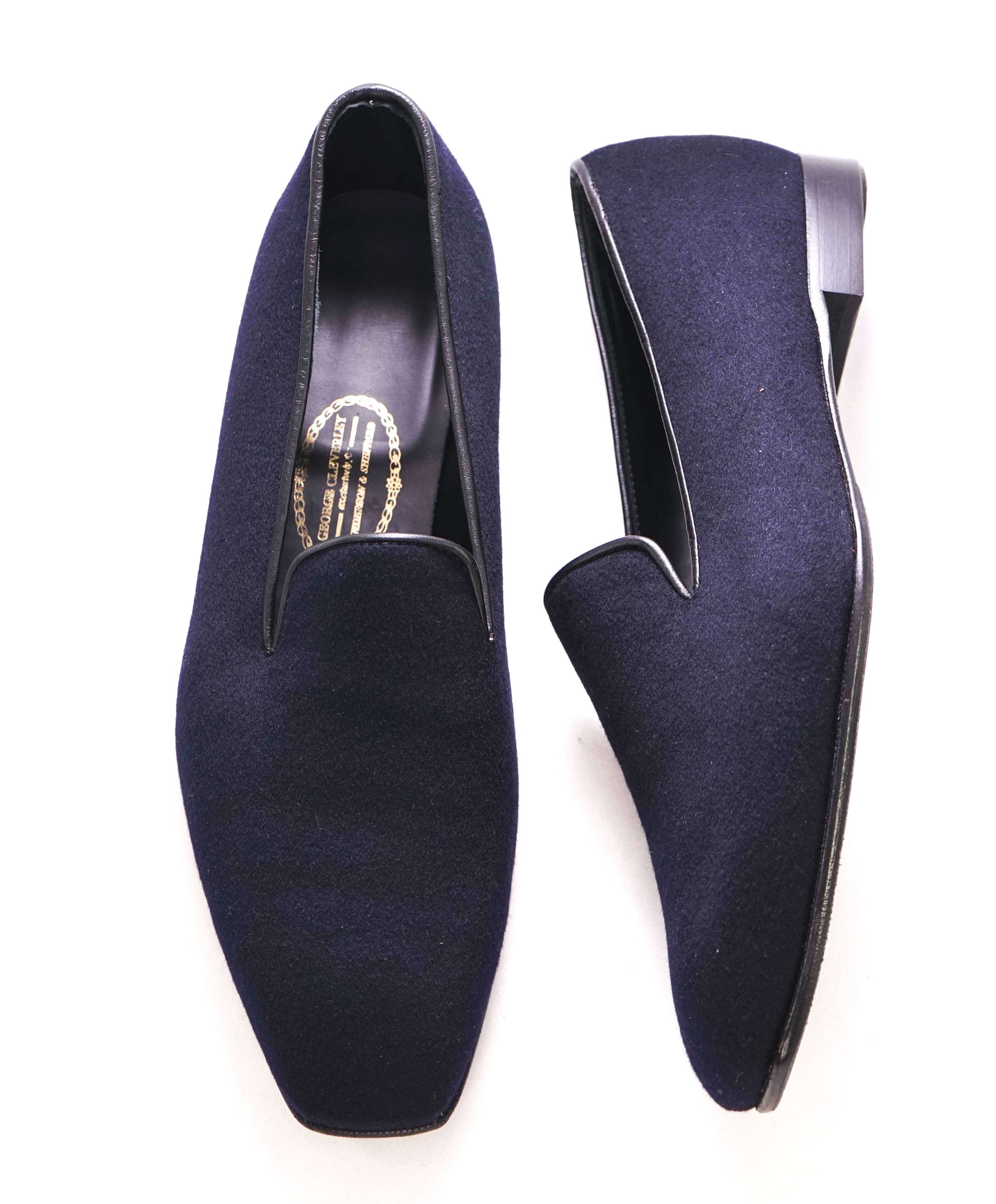 $995 GEORGE CLEVERLY - Blue Wool/Cashmere Smoking Loafers - 13 US (12UK)