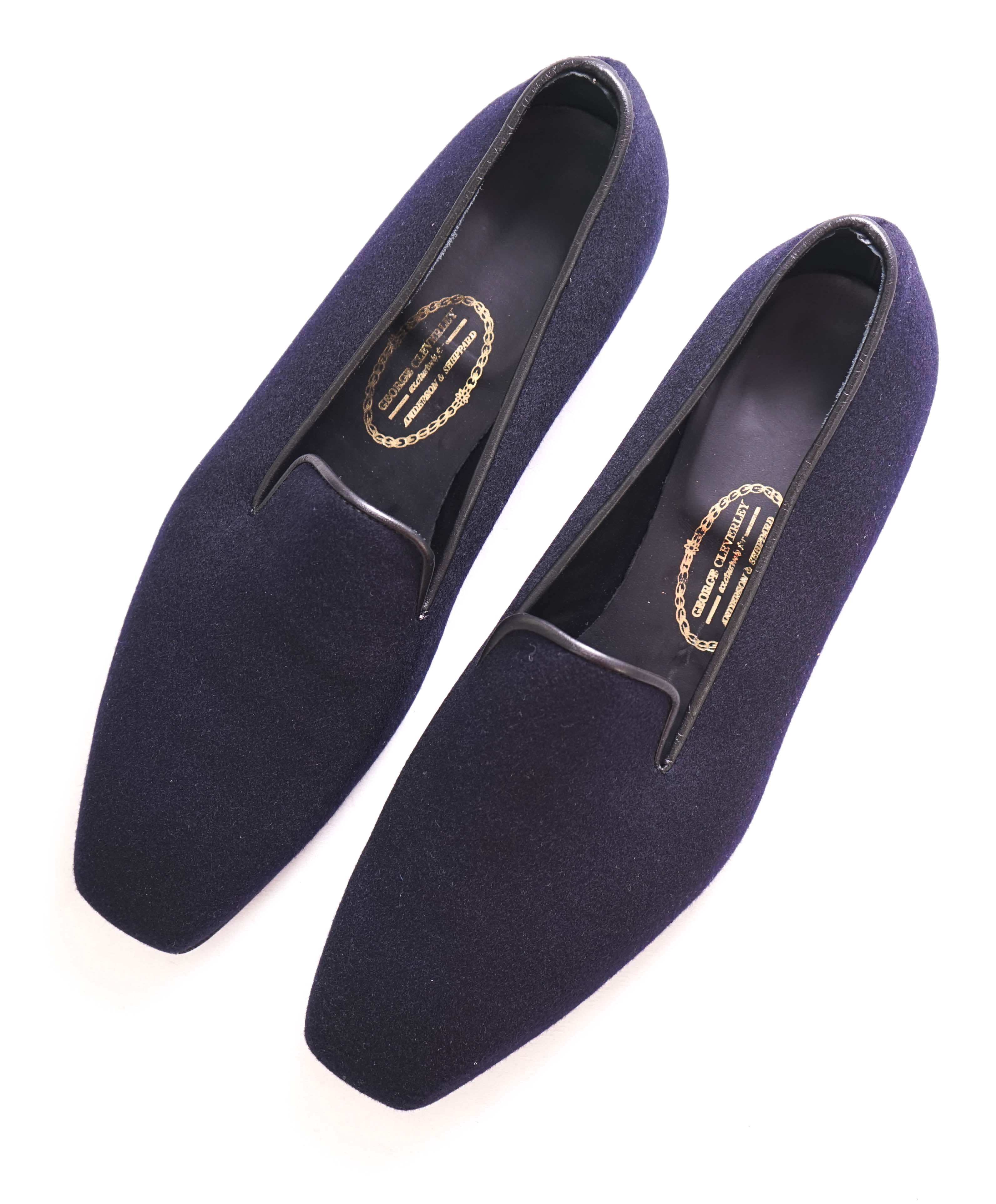 $995 GEORGE CLEVERLY - Blue Wool/Cashmere Smoking Loafers - 13 US (12UK)