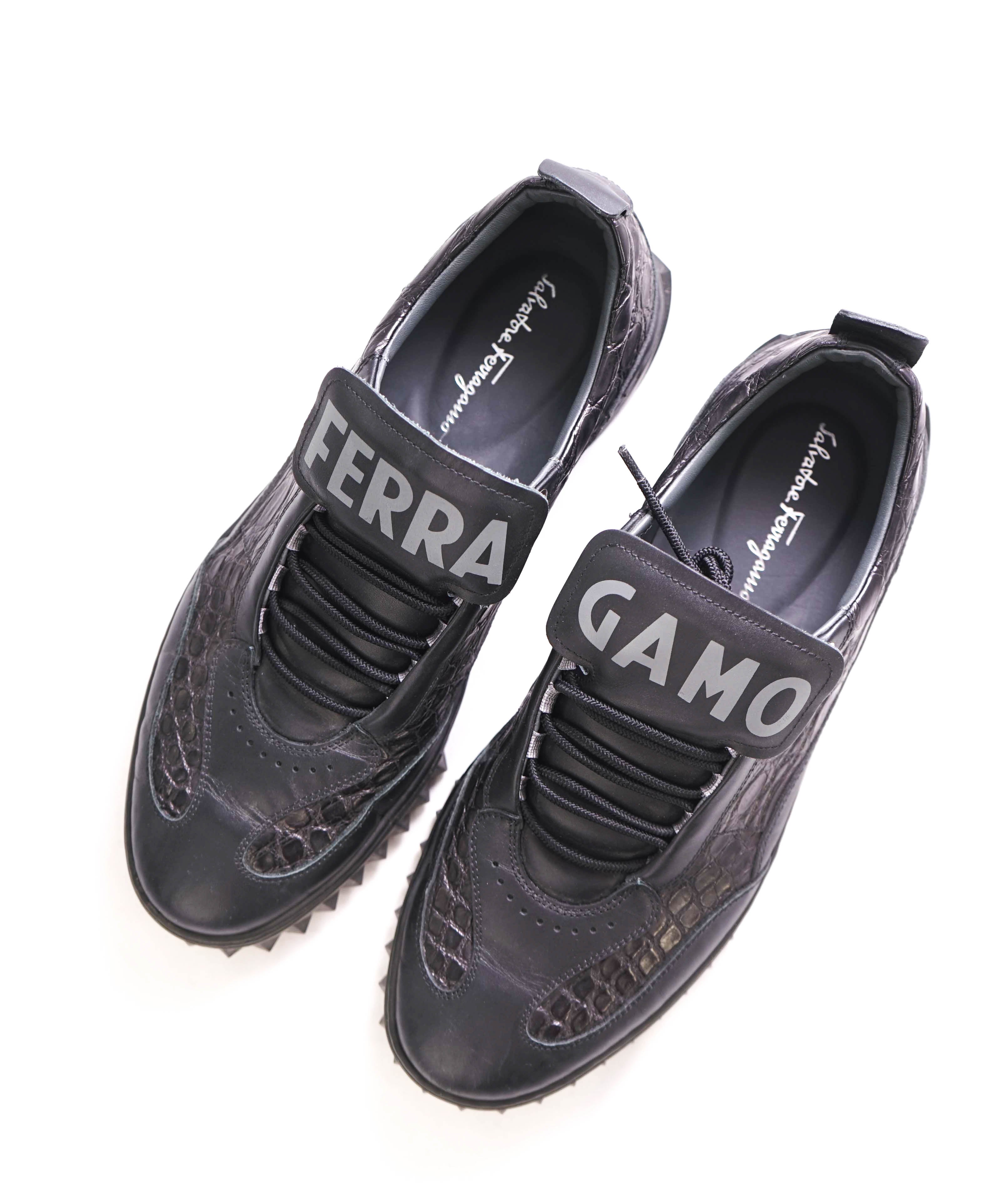 $1,680 SALVATORE FERRAGAMO - Aaron Black *CROCODILE* Sneakers - 10.5 US